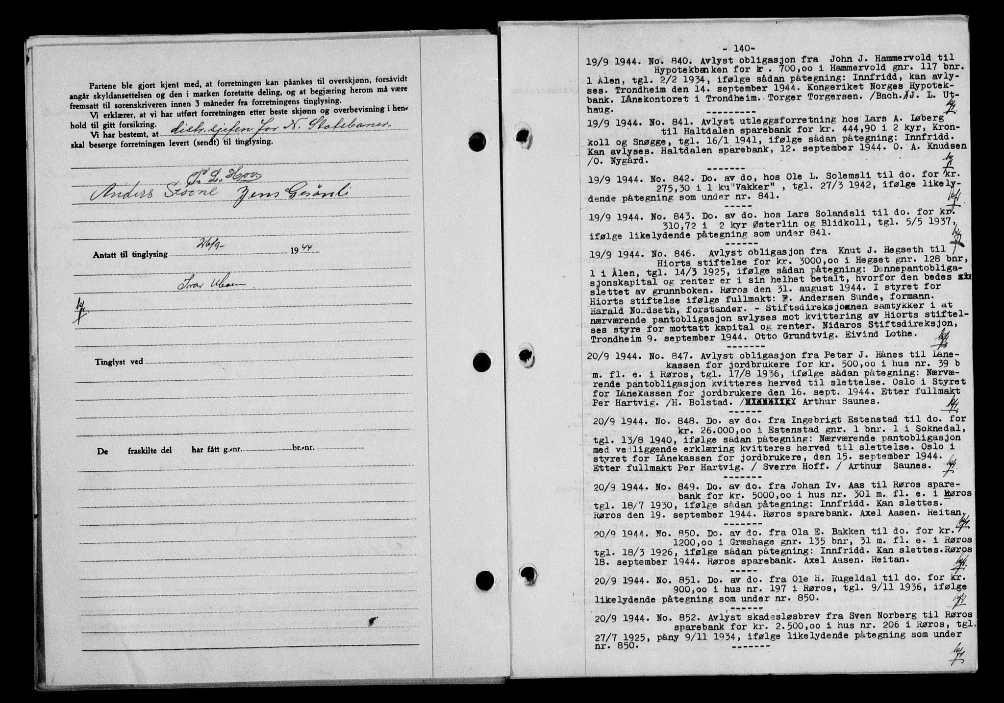 Gauldal sorenskriveri, SAT/A-0014/1/2/2C/L0058: Mortgage book no. 63, 1944-1945, Diary no: : 840/1944