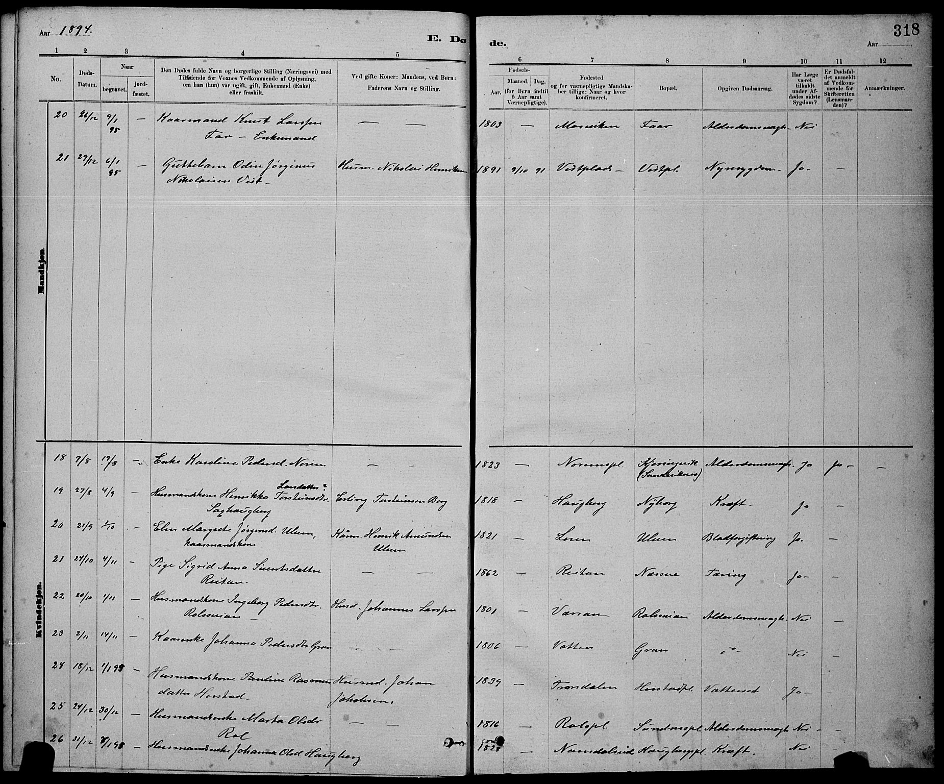 Ministerialprotokoller, klokkerbøker og fødselsregistre - Nord-Trøndelag, SAT/A-1458/730/L0301: Parish register (copy) no. 730C04, 1880-1897, p. 318