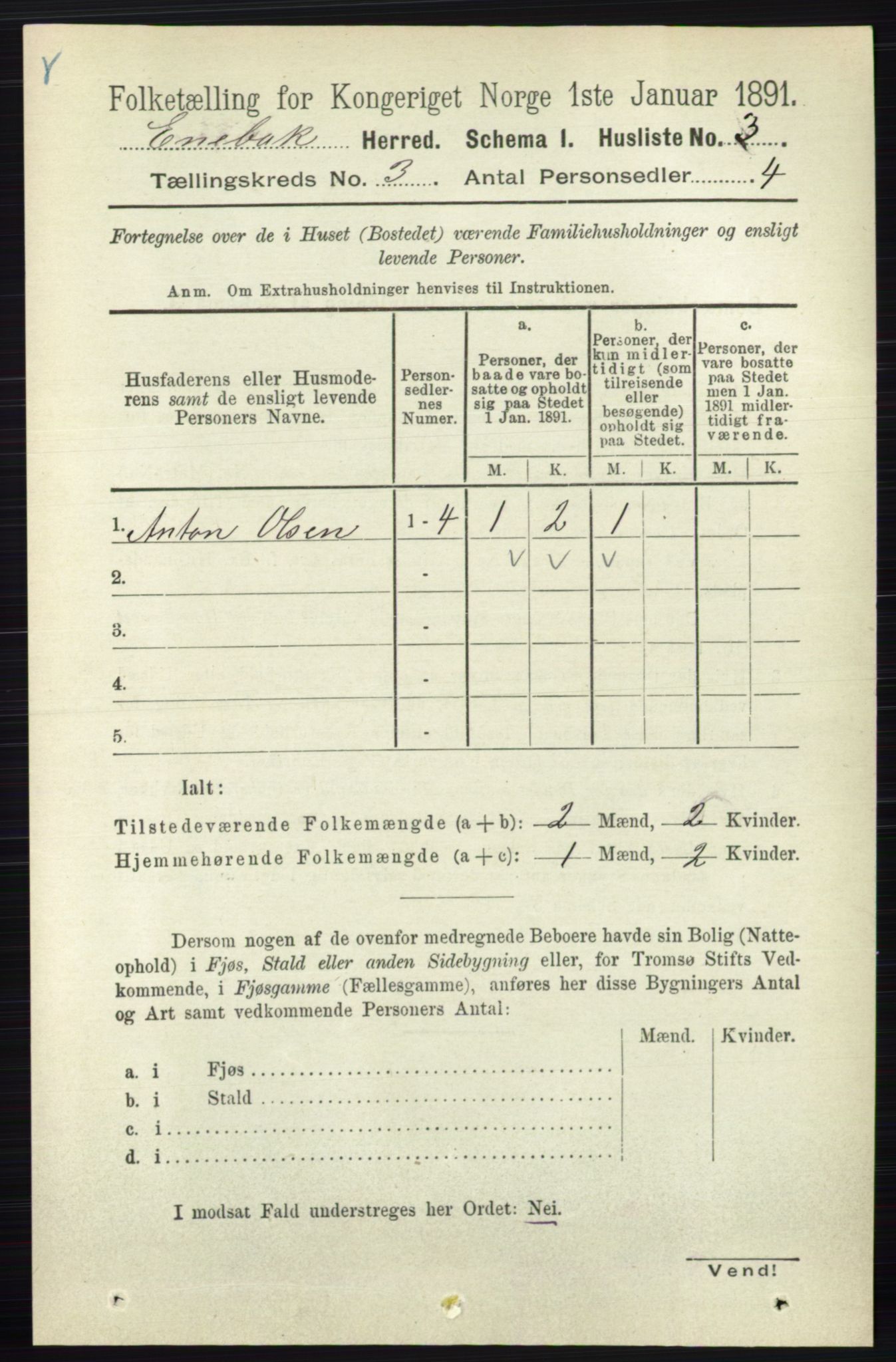 RA, 1891 census for 0229 Enebakk, 1891, p. 1074