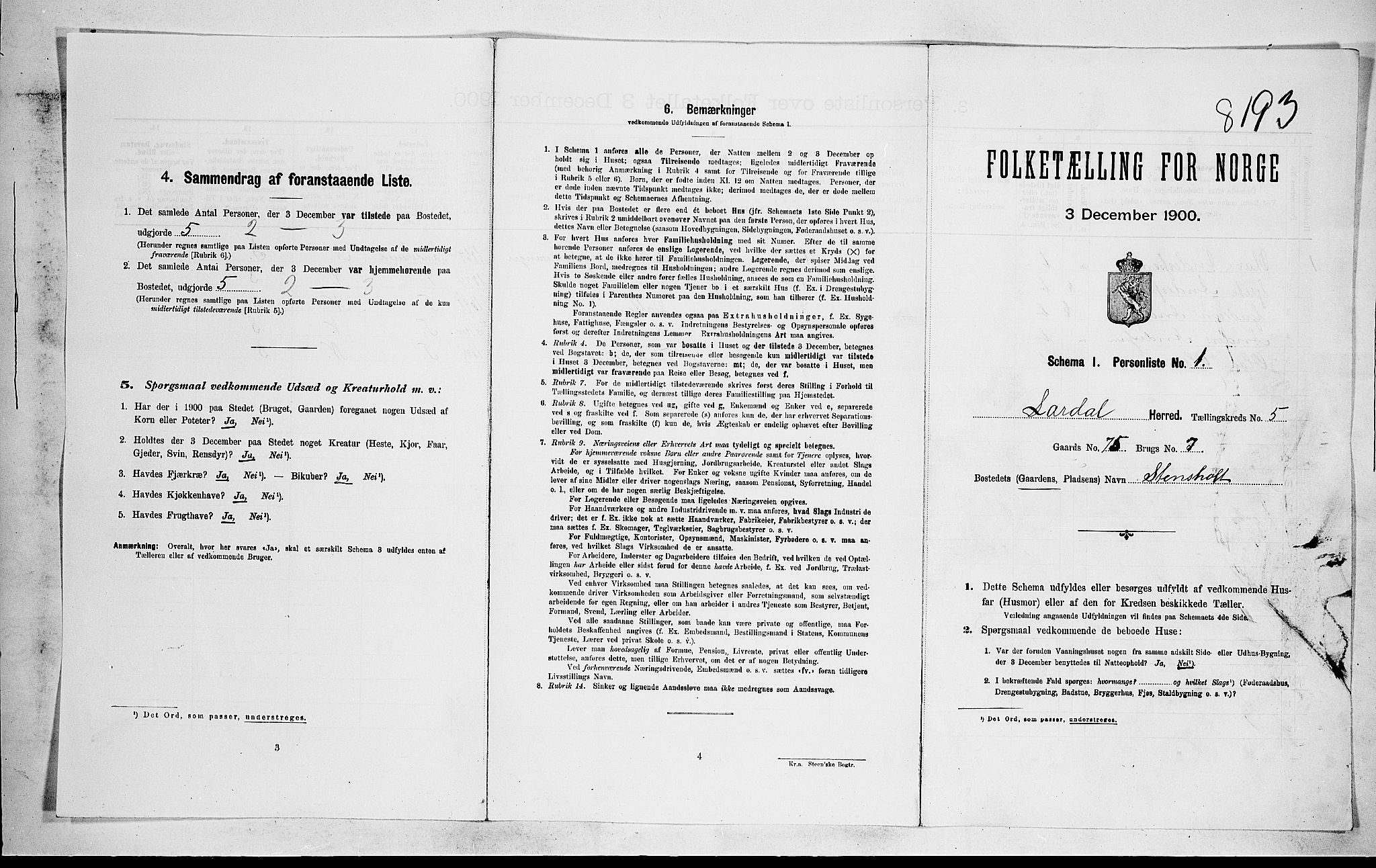 RA, 1900 census for Lardal, 1900, p. 52
