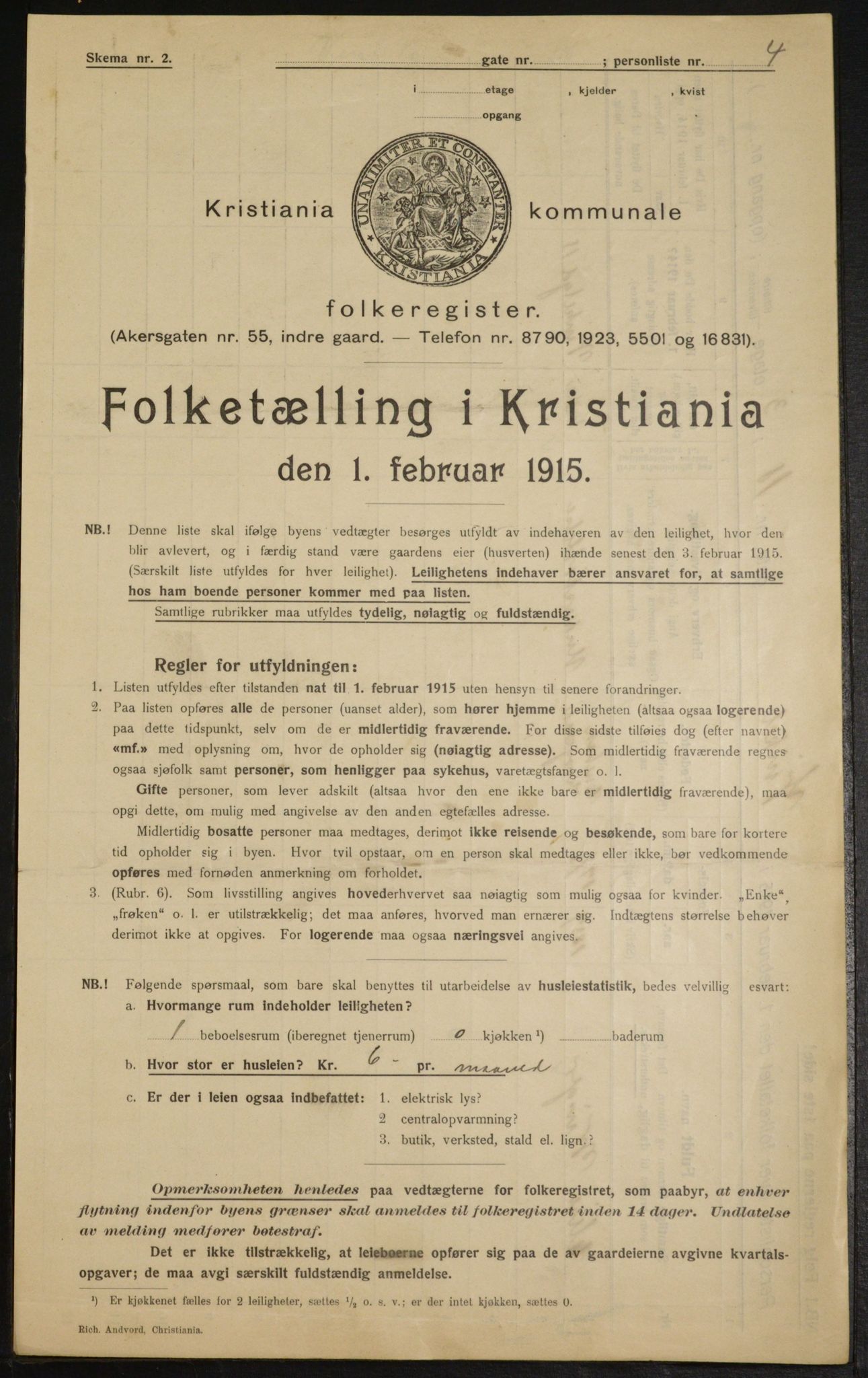 OBA, Municipal Census 1915 for Kristiania, 1915, p. 124681