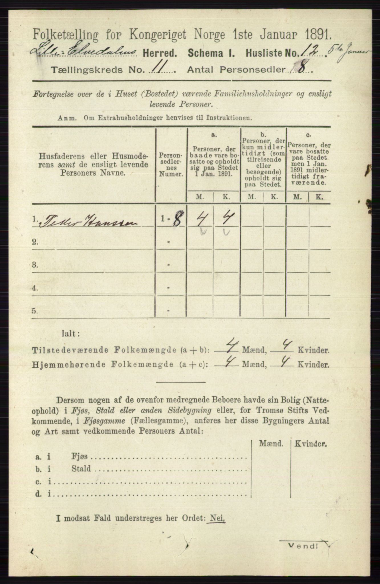 RA, 1891 census for 0438 Lille Elvedalen, 1891, p. 3785