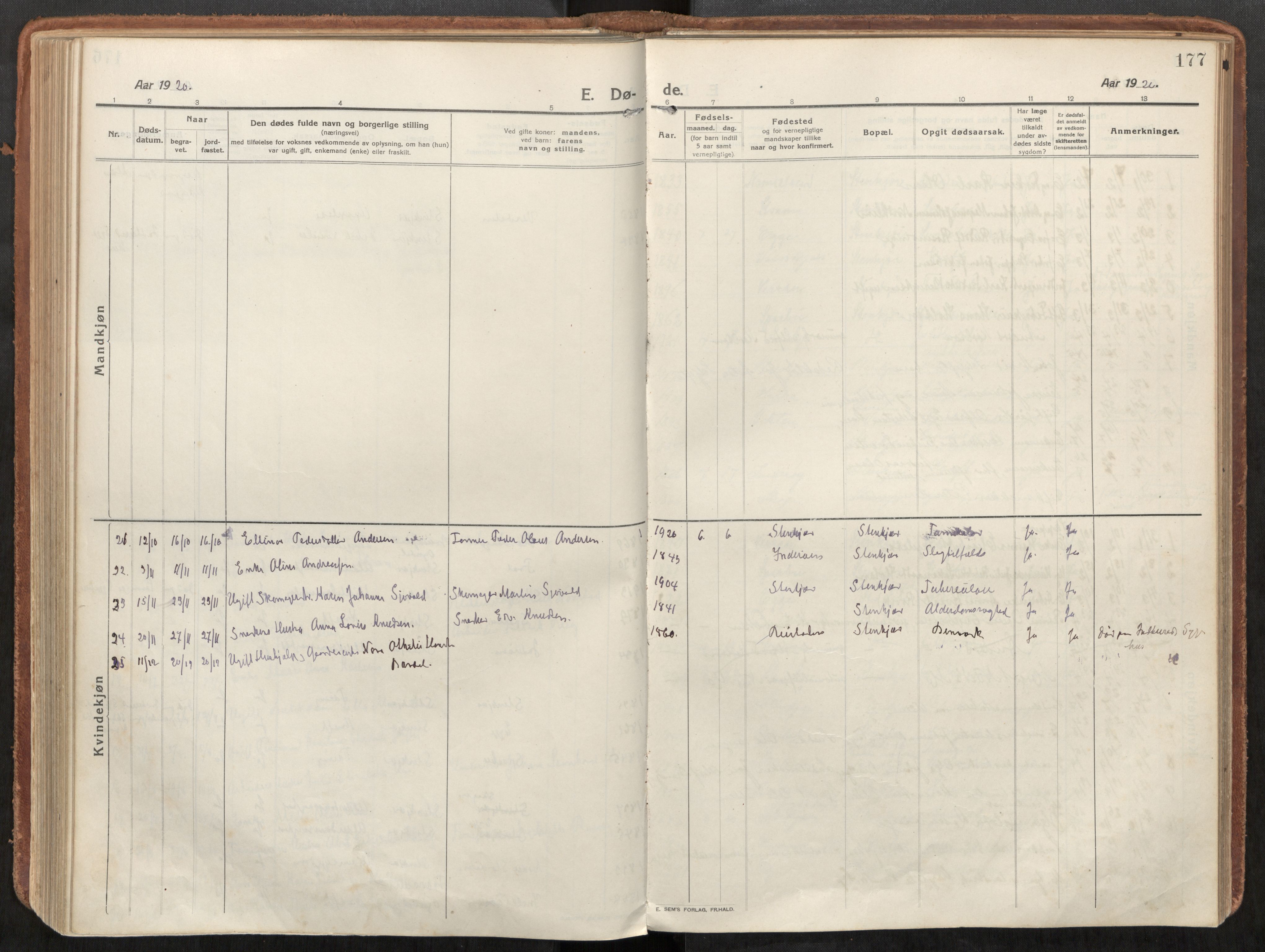 Steinkjer sokneprestkontor, AV/SAT-A-1541/01/H/Ha/Haa/L0003: Parish register (official) no. 3, 1913-1922, p. 177