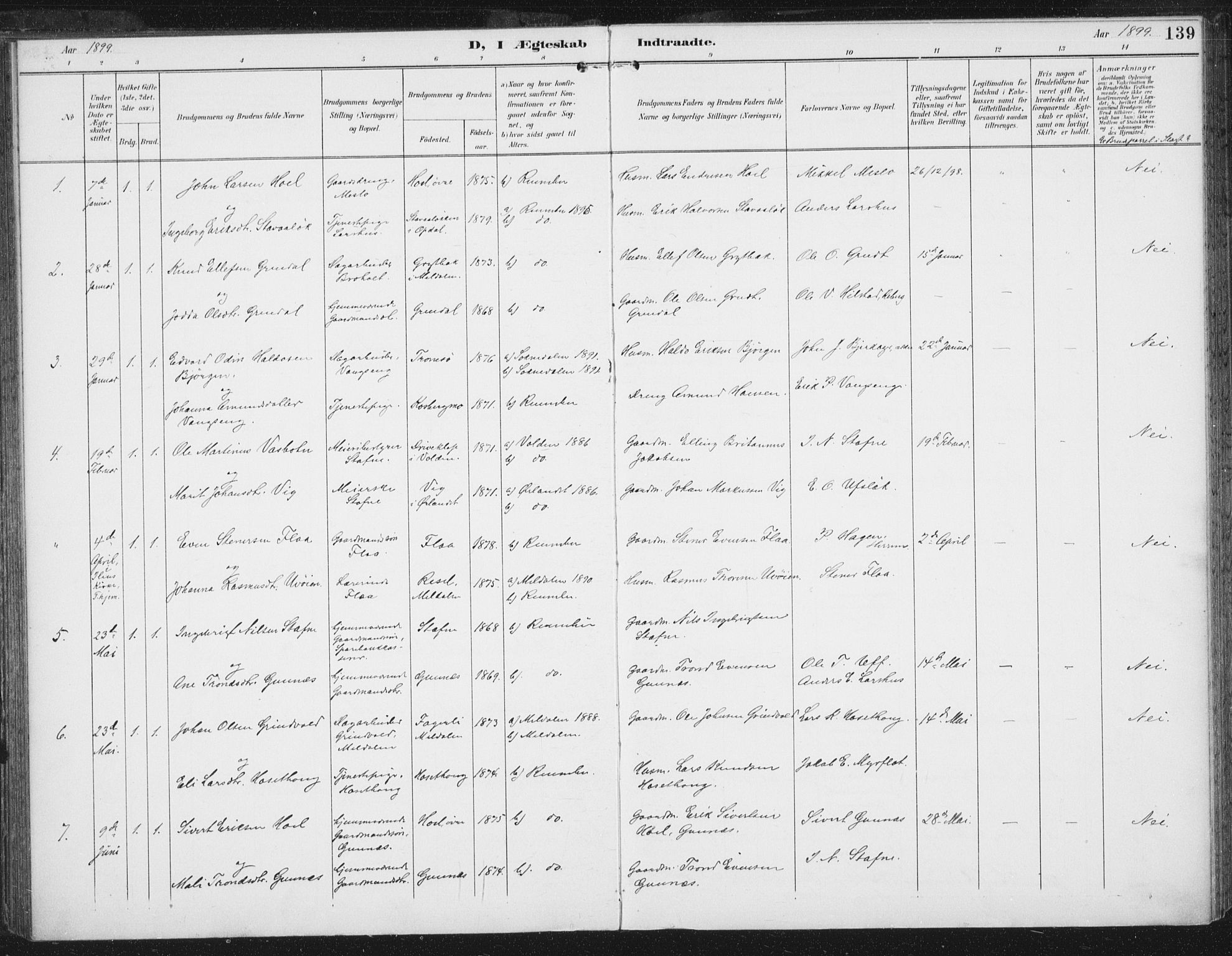 Ministerialprotokoller, klokkerbøker og fødselsregistre - Sør-Trøndelag, SAT/A-1456/674/L0872: Parish register (official) no. 674A04, 1897-1907, p. 139