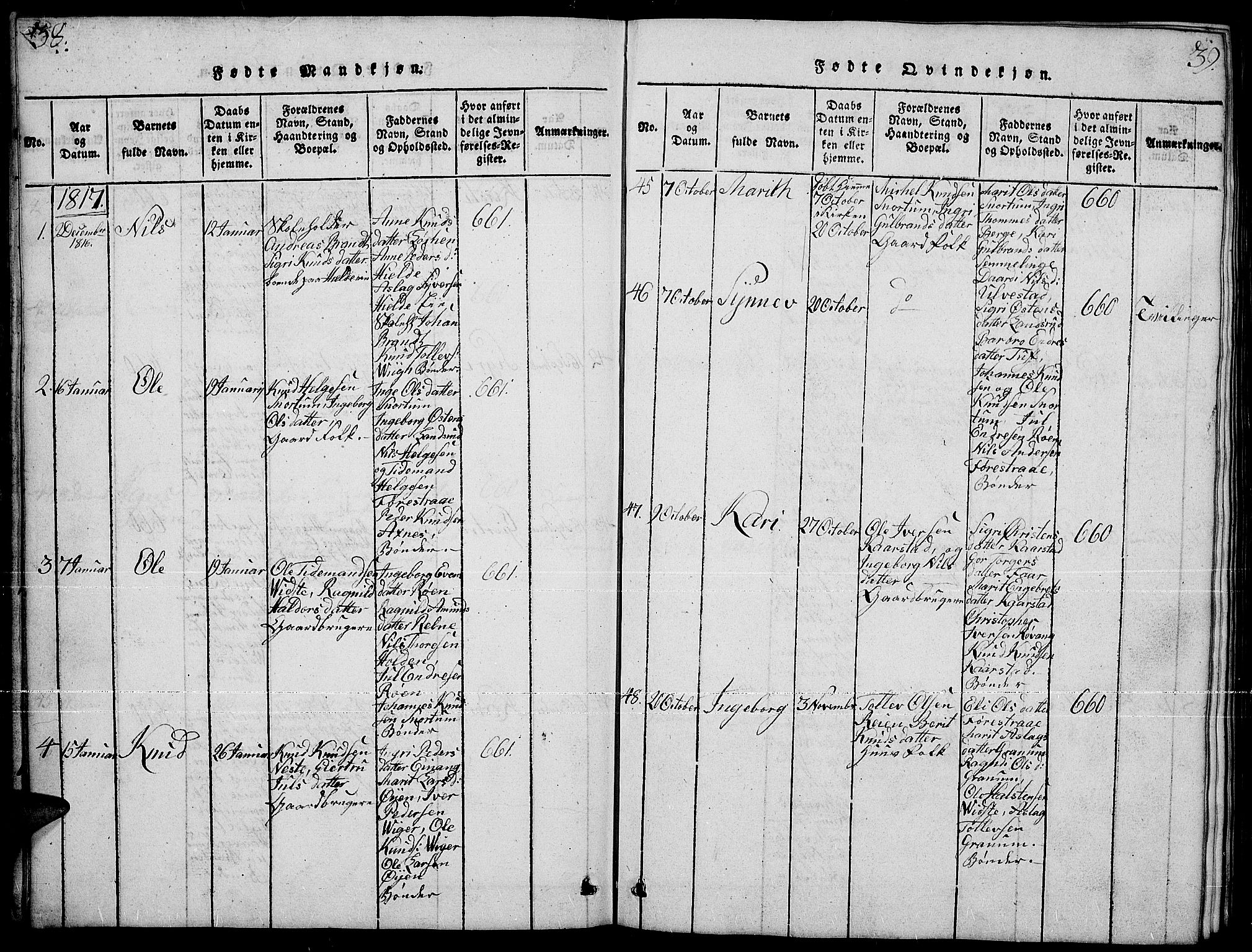 Slidre prestekontor, SAH/PREST-134/H/Ha/Hab/L0001: Parish register (copy) no. 1, 1814-1838, p. 38-39