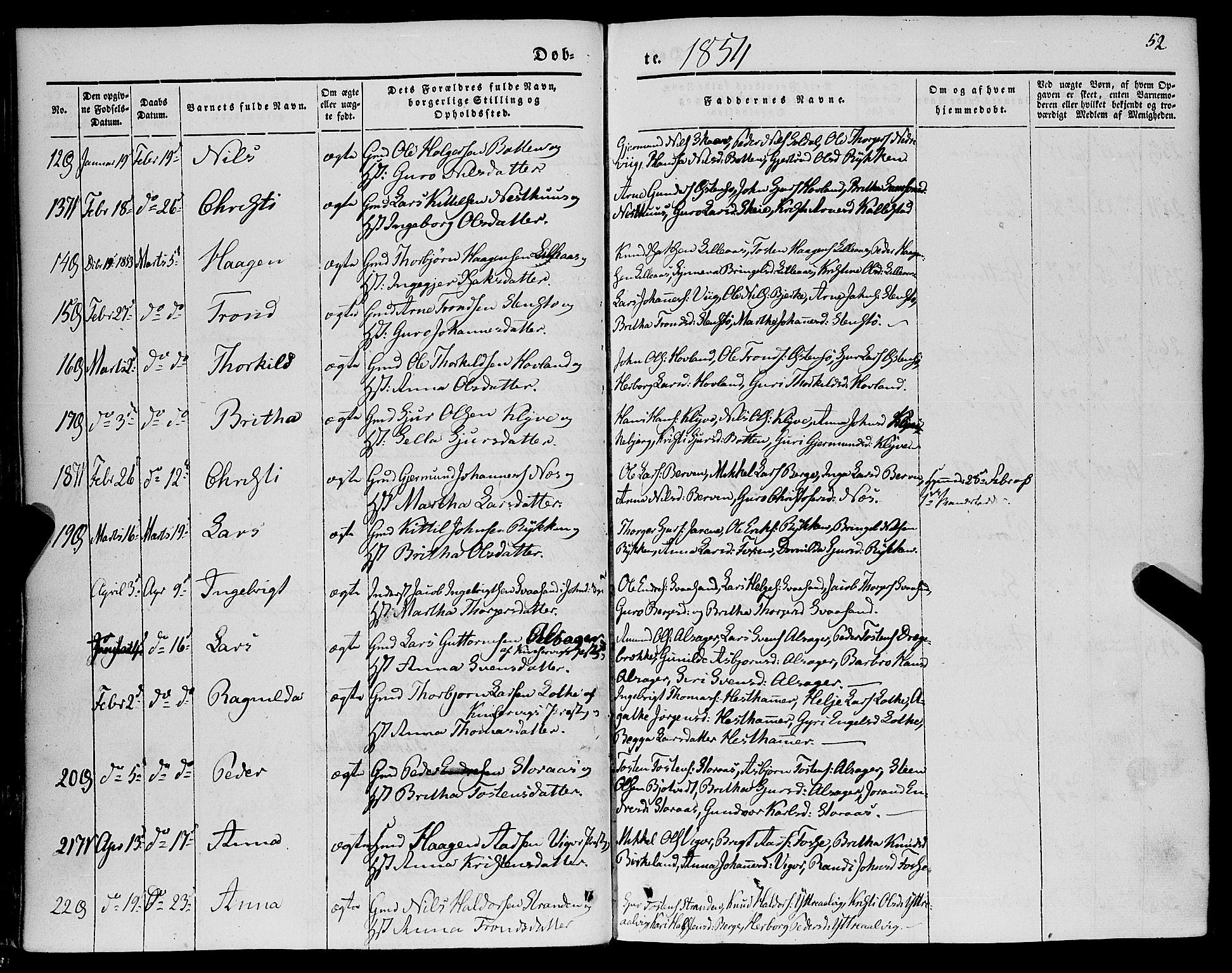 Kvam sokneprestembete, AV/SAB-A-76201/H/Haa: Parish register (official) no. A 8, 1844-1863, p. 52