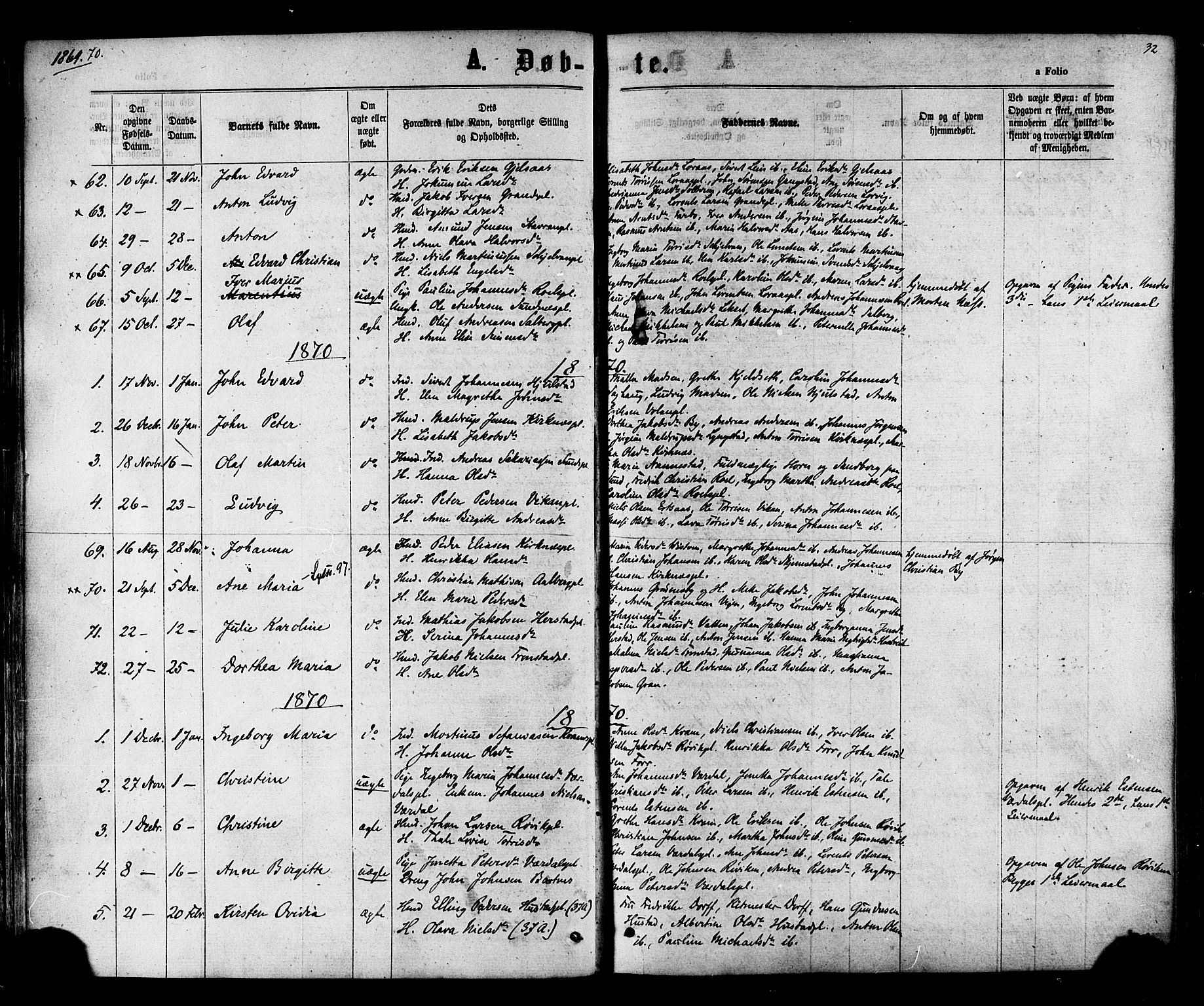 Ministerialprotokoller, klokkerbøker og fødselsregistre - Nord-Trøndelag, SAT/A-1458/730/L0284: Parish register (official) no. 730A09, 1866-1878, p. 32
