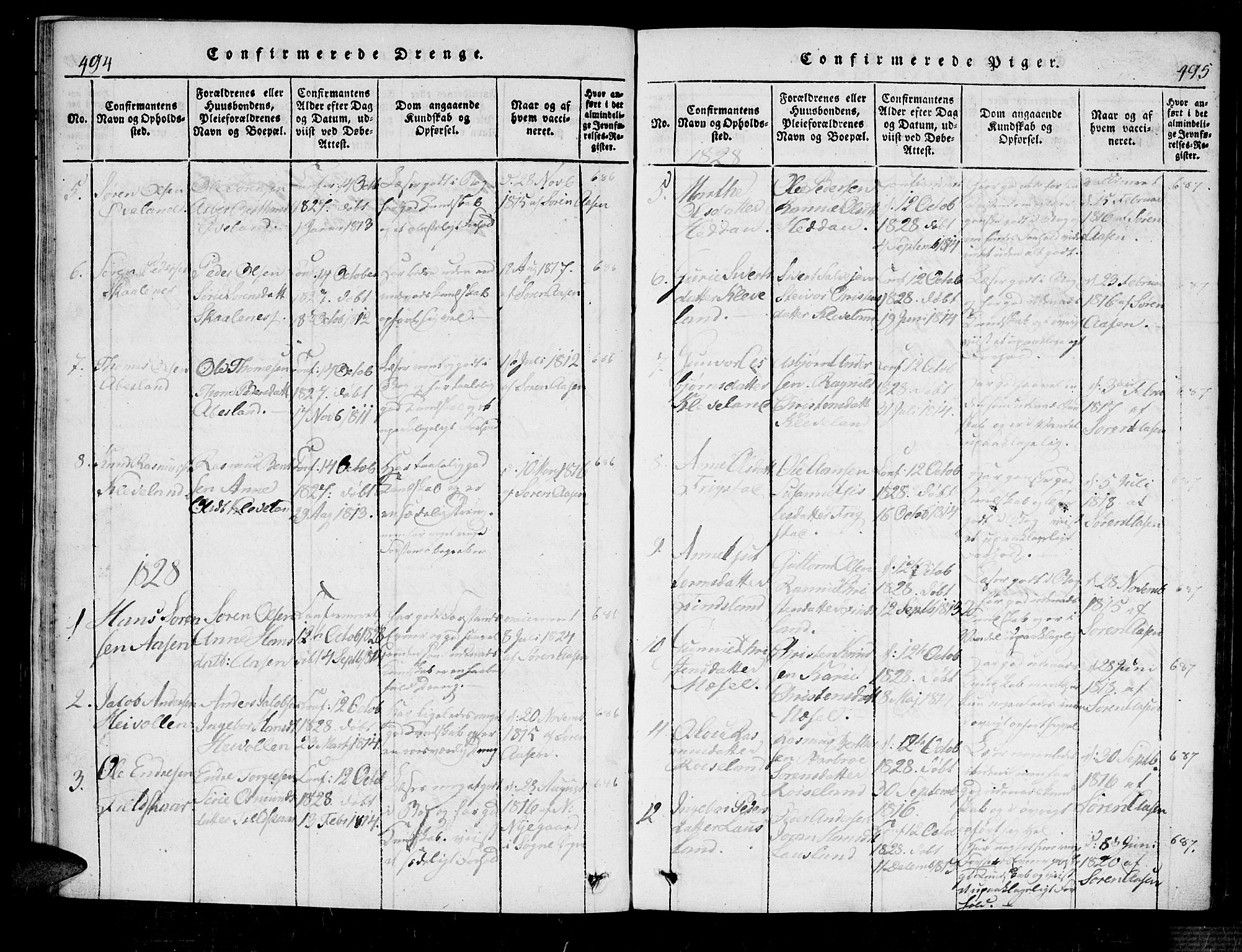 Bjelland sokneprestkontor, SAK/1111-0005/F/Fa/Fab/L0002: Parish register (official) no. A 2, 1816-1869, p. 494-495