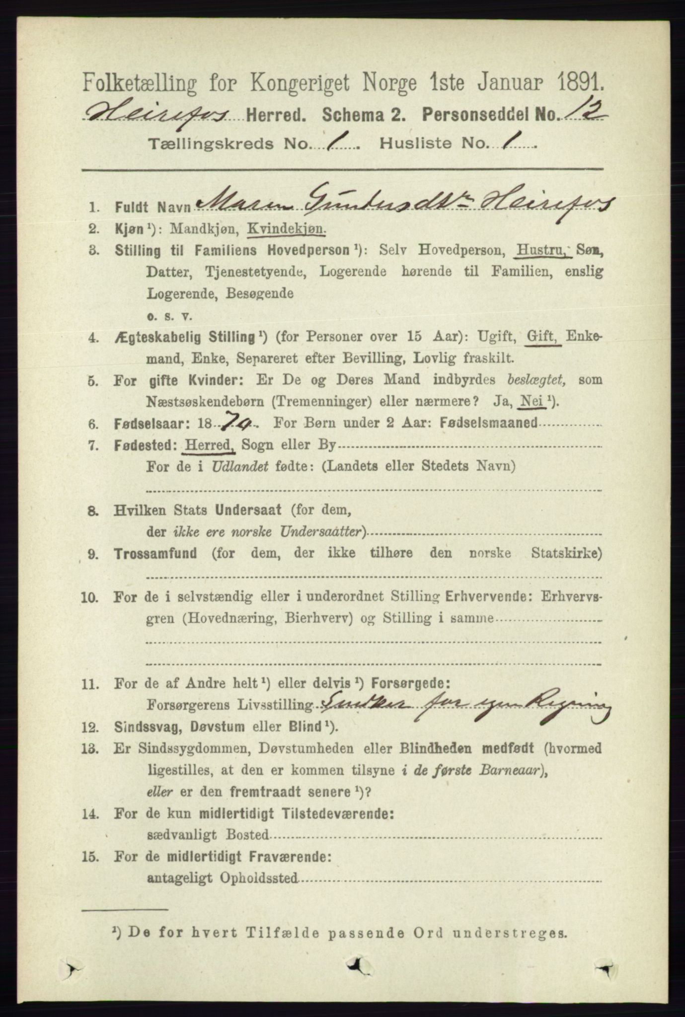 RA, 1891 census for 0933 Herefoss, 1891, p. 52