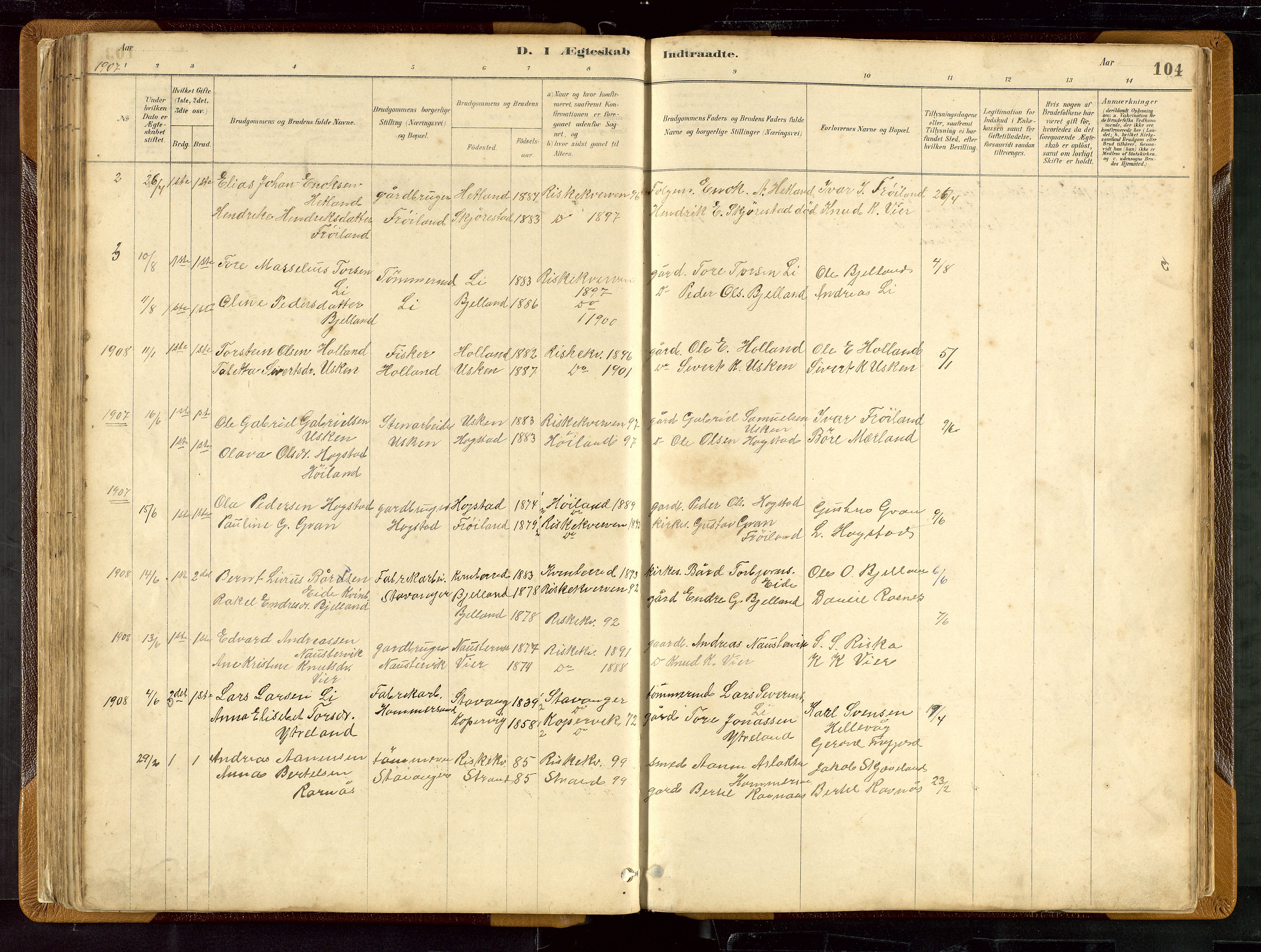 Hetland sokneprestkontor, SAST/A-101826/30/30BB/L0007: Parish register (copy) no. B 7, 1878-1910, p. 104