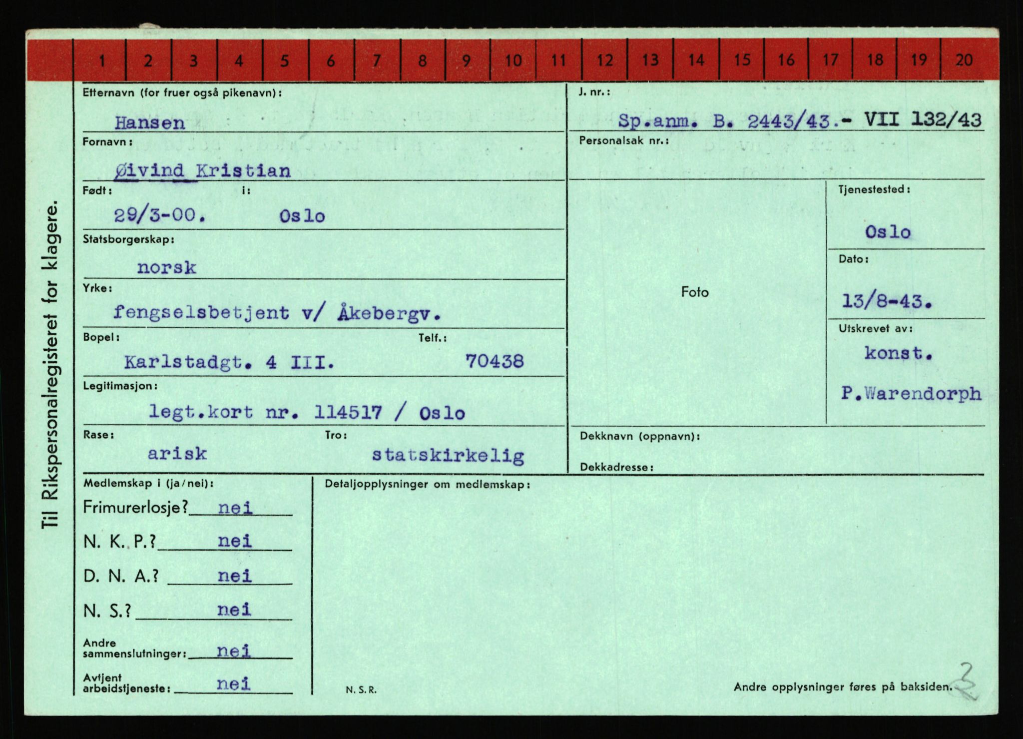 Statspolitiet - Hovedkontoret / Osloavdelingen, AV/RA-S-1329/C/Ca/L0006: Hanche - Hokstvedt, 1943-1945, p. 1702