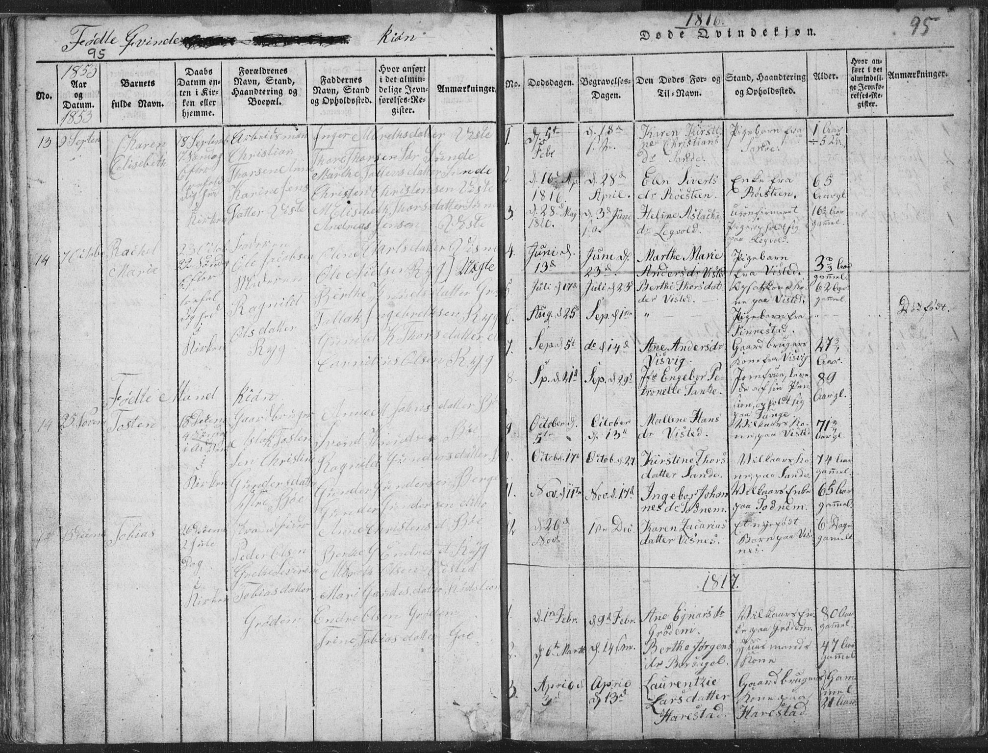Hetland sokneprestkontor, SAST/A-101826/30/30BA/L0001: Parish register (official) no. A 1, 1816-1856, p. 95