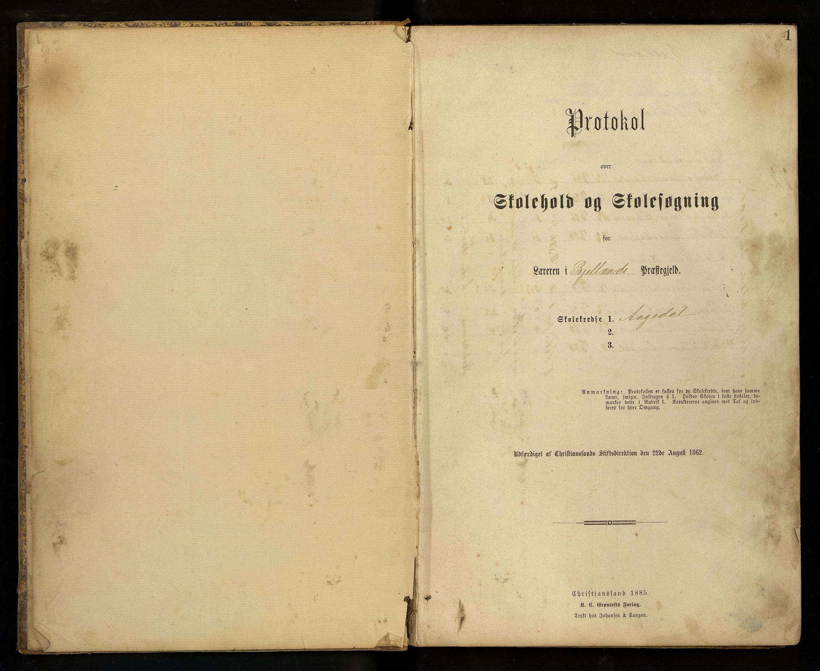 Bjelland kommune - Skolestyret, ARKSOR/1021BJ510/H/L0002: Skoleprotokoll, Ågedal, 1886-1914