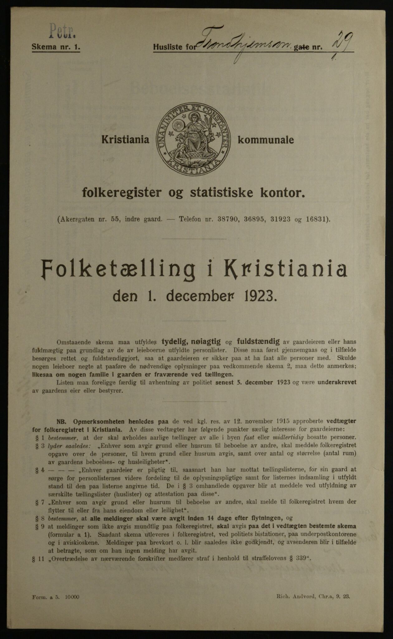 OBA, Municipal Census 1923 for Kristiania, 1923, p. 128411