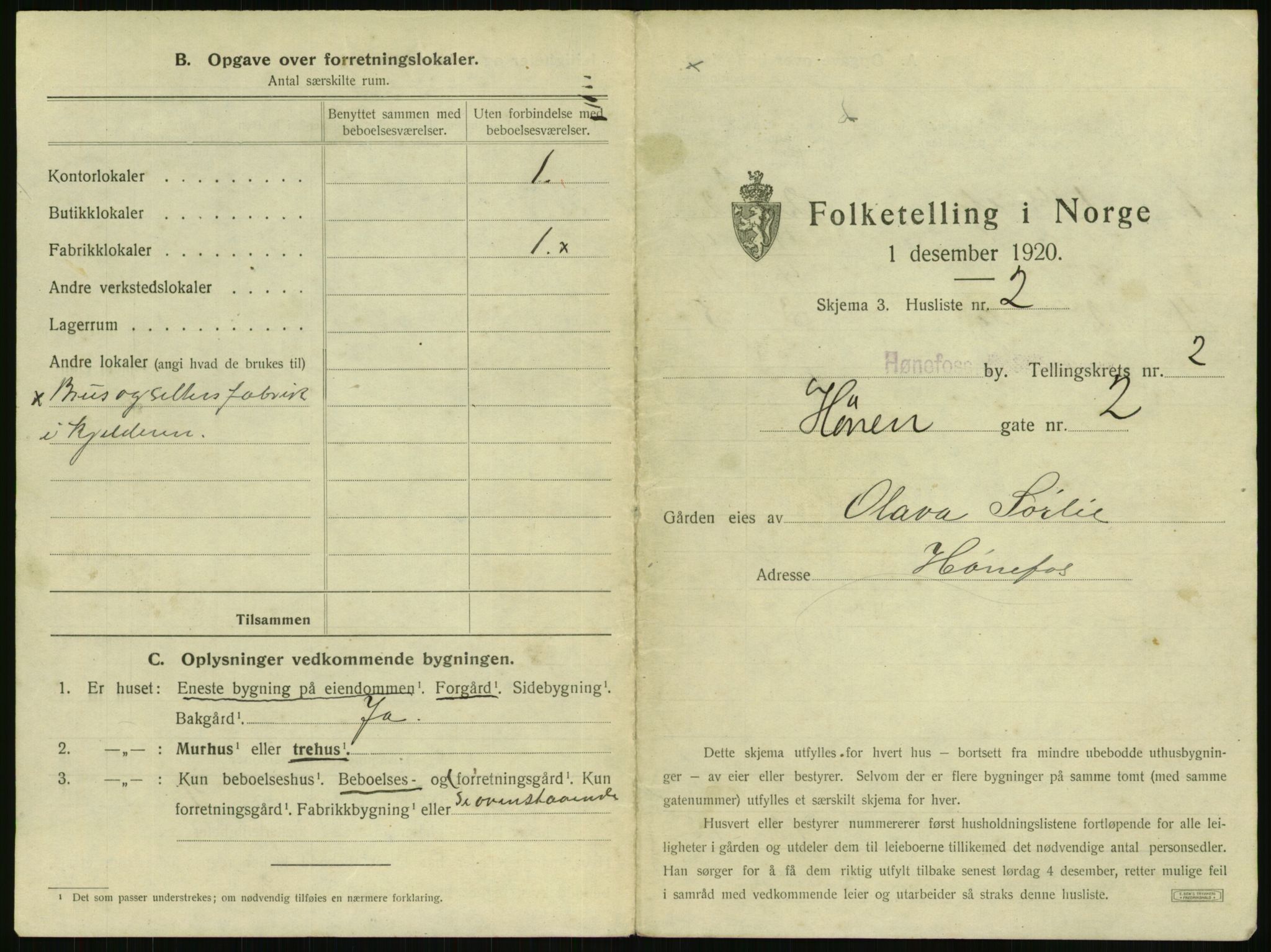 SAKO, 1920 census for Hønefoss, 1920, p. 234