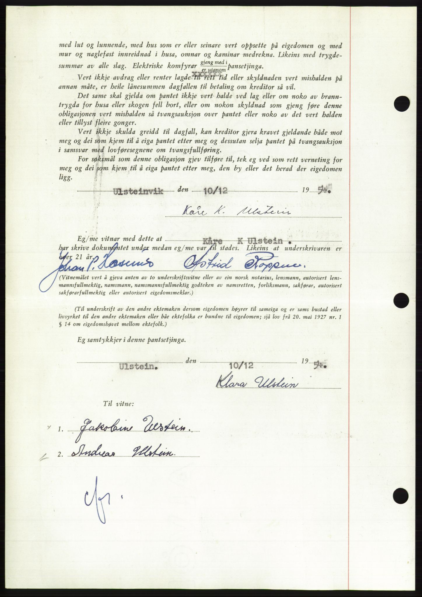Søre Sunnmøre sorenskriveri, AV/SAT-A-4122/1/2/2C/L0126: Mortgage book no. 14B, 1954-1955, Diary no: : 3267/1954