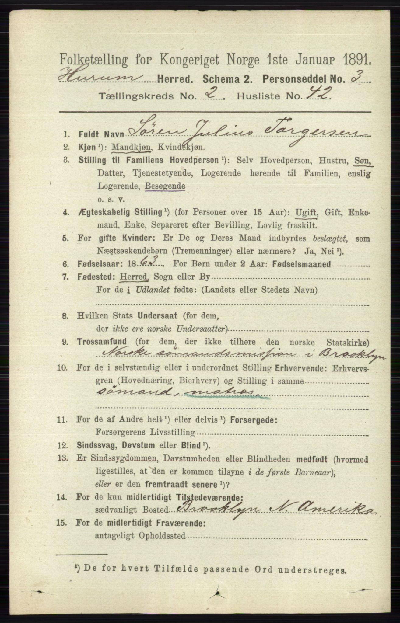 RA, 1891 census for 0628 Hurum, 1891, p. 731