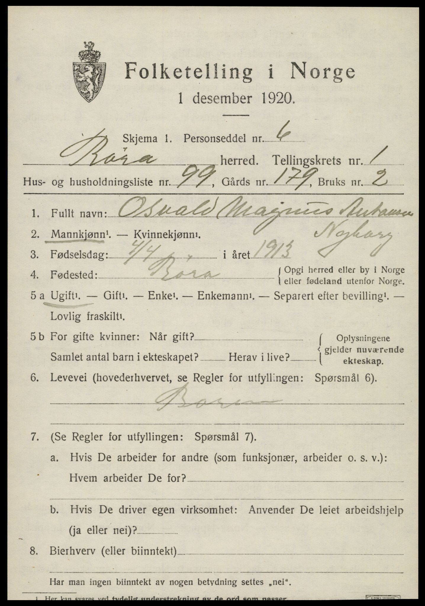 SAT, 1920 census for Røra, 1920, p. 1481