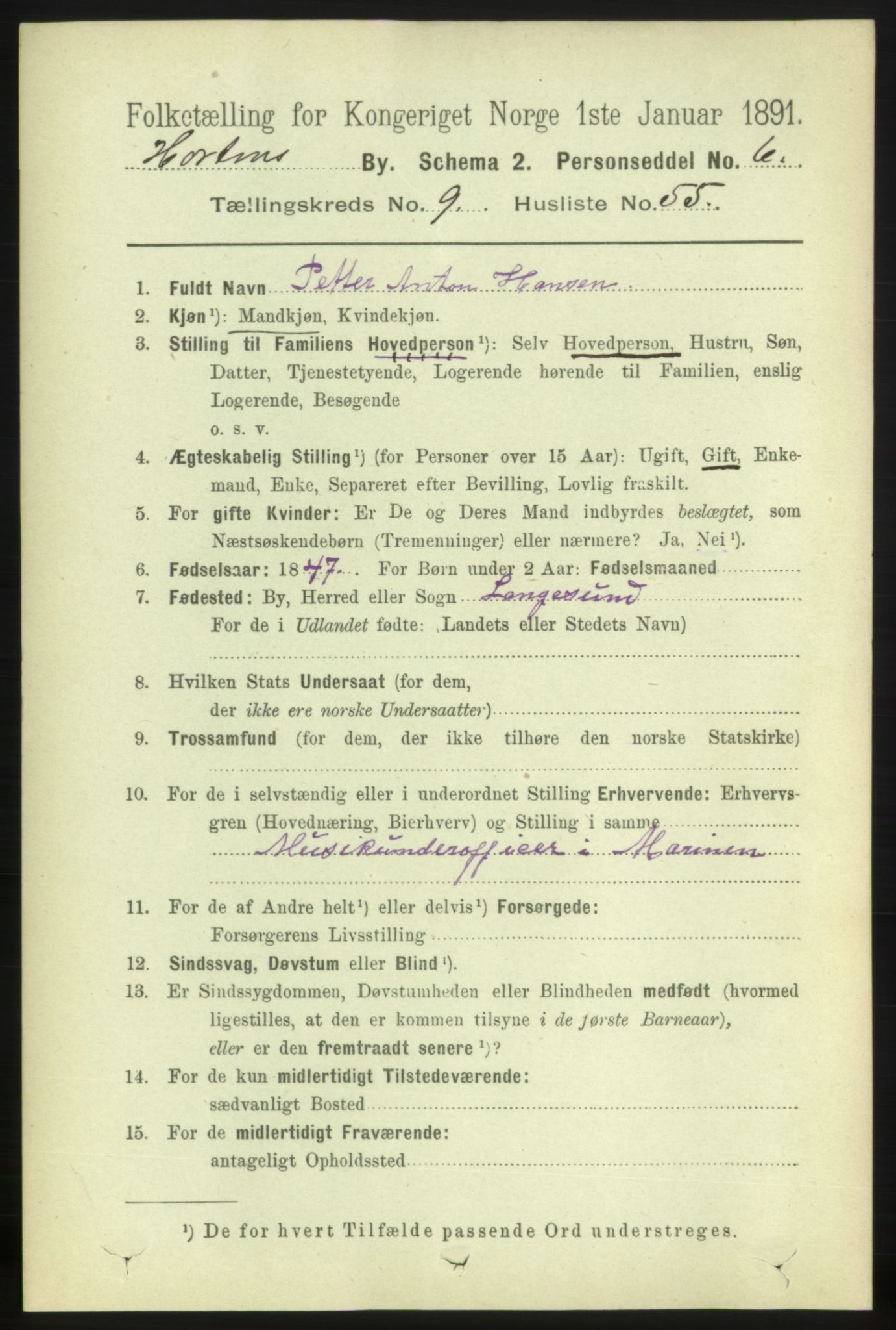 RA, 1891 census for 0703 Horten, 1891, p. 6151