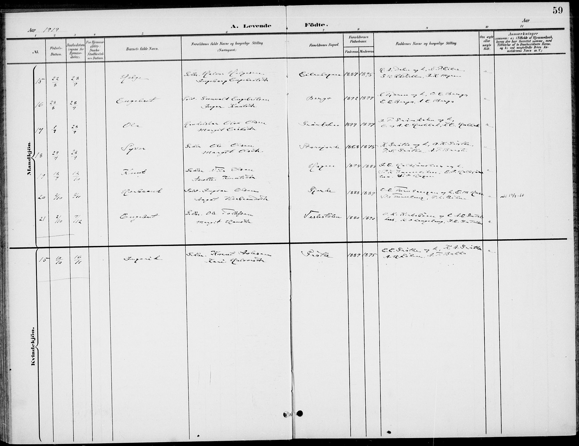 Gol kirkebøker, AV/SAKO-A-226/F/Fb/L0002: Parish register (official) no. II 2, 1900-1921, p. 59