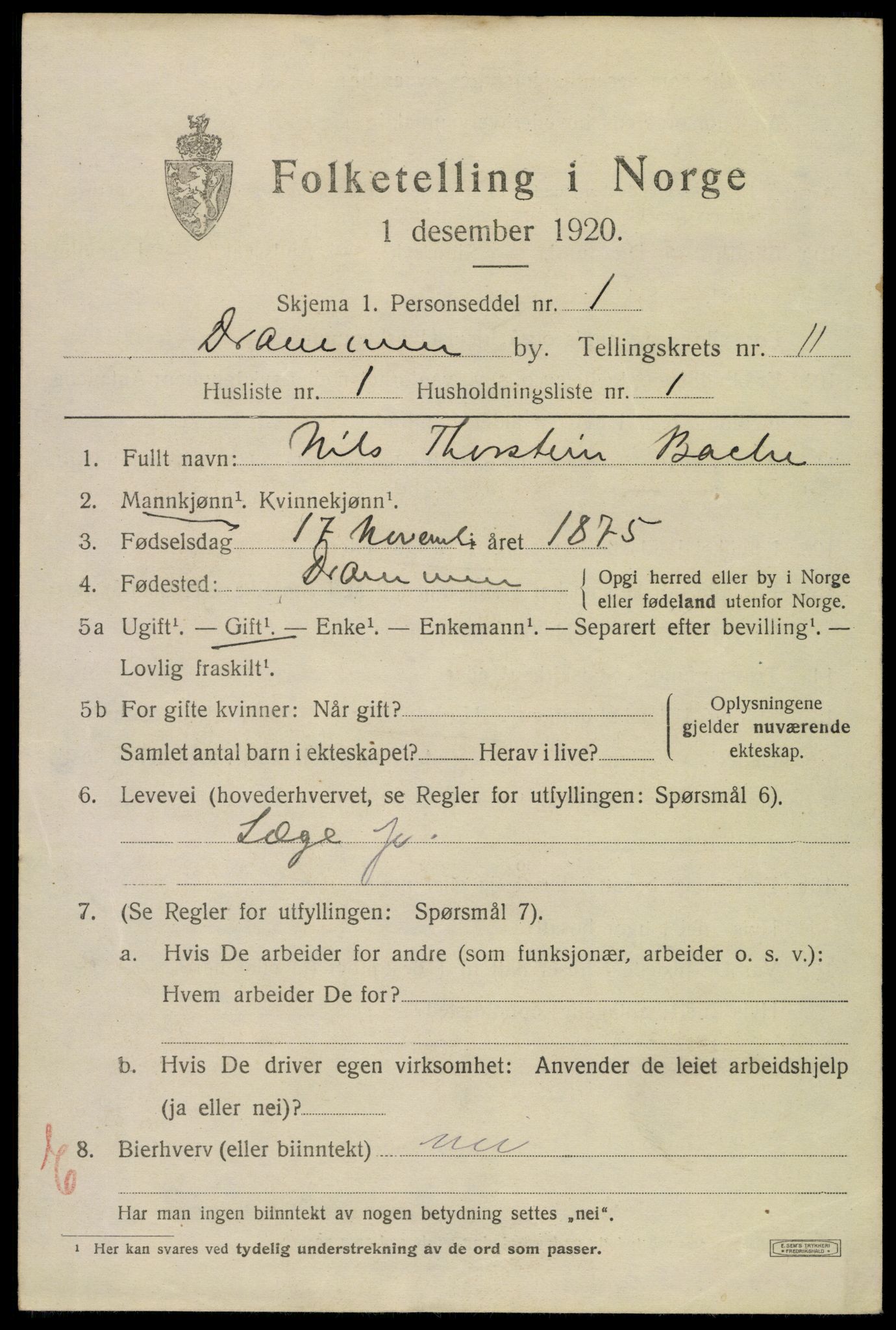 SAKO, 1920 census for Drammen, 1920, p. 66225