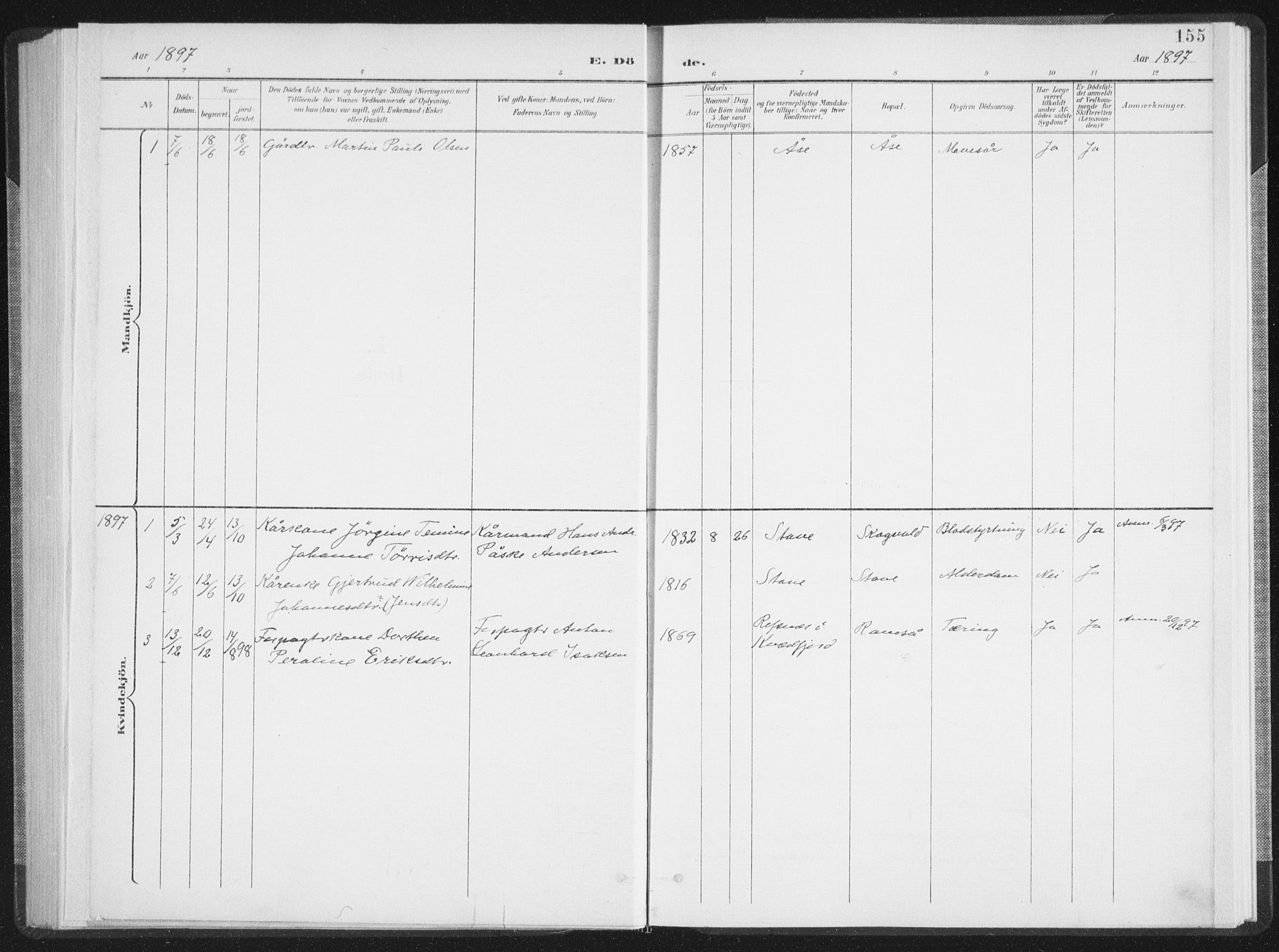 Ministerialprotokoller, klokkerbøker og fødselsregistre - Nordland, SAT/A-1459/897/L1400: Parish register (official) no. 897A07, 1897-1908, p. 155