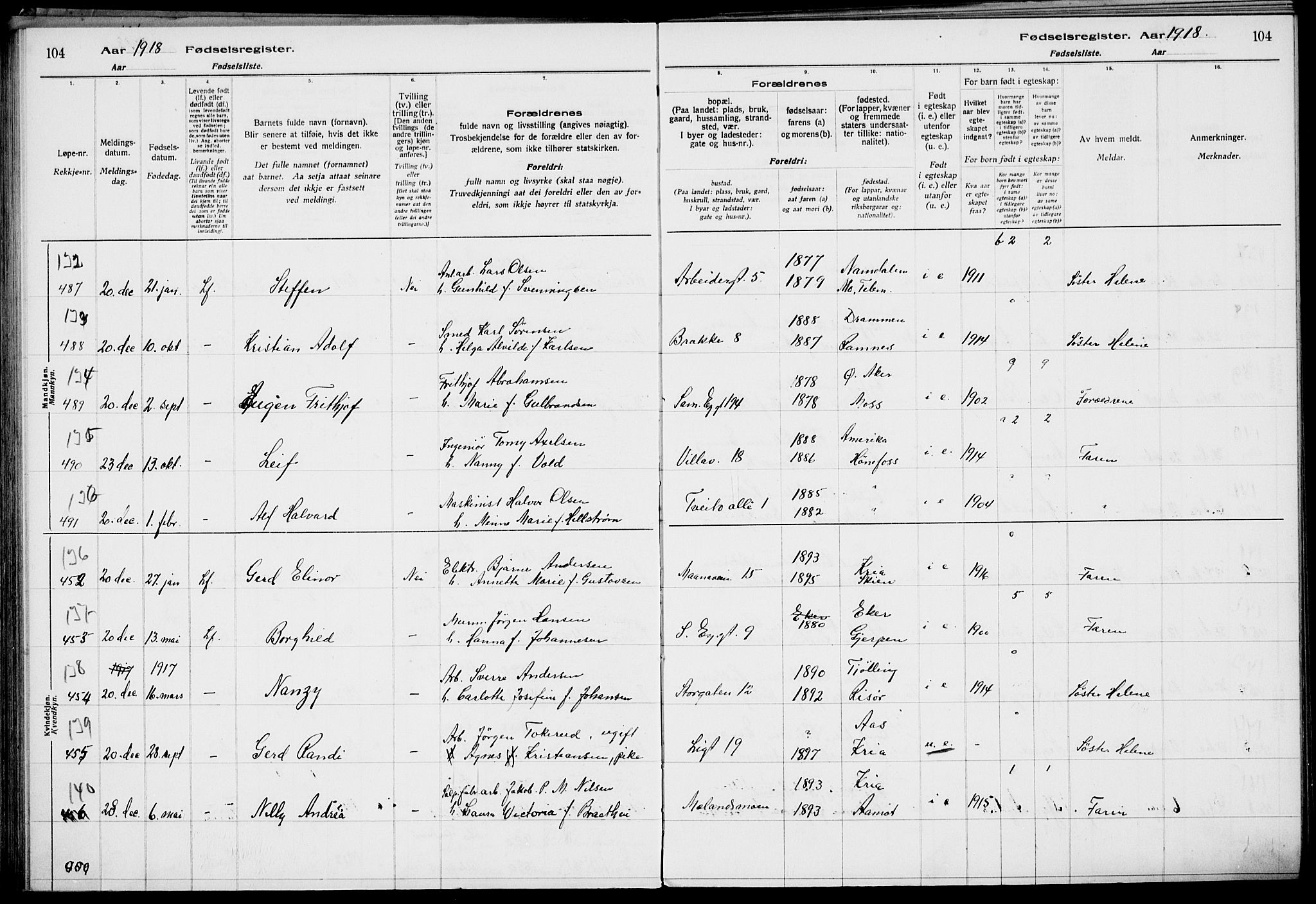 Rjukan kirkebøker, AV/SAKO-A-294/J/Ja/L0001: Birth register no. 1, 1916-1922, p. 104