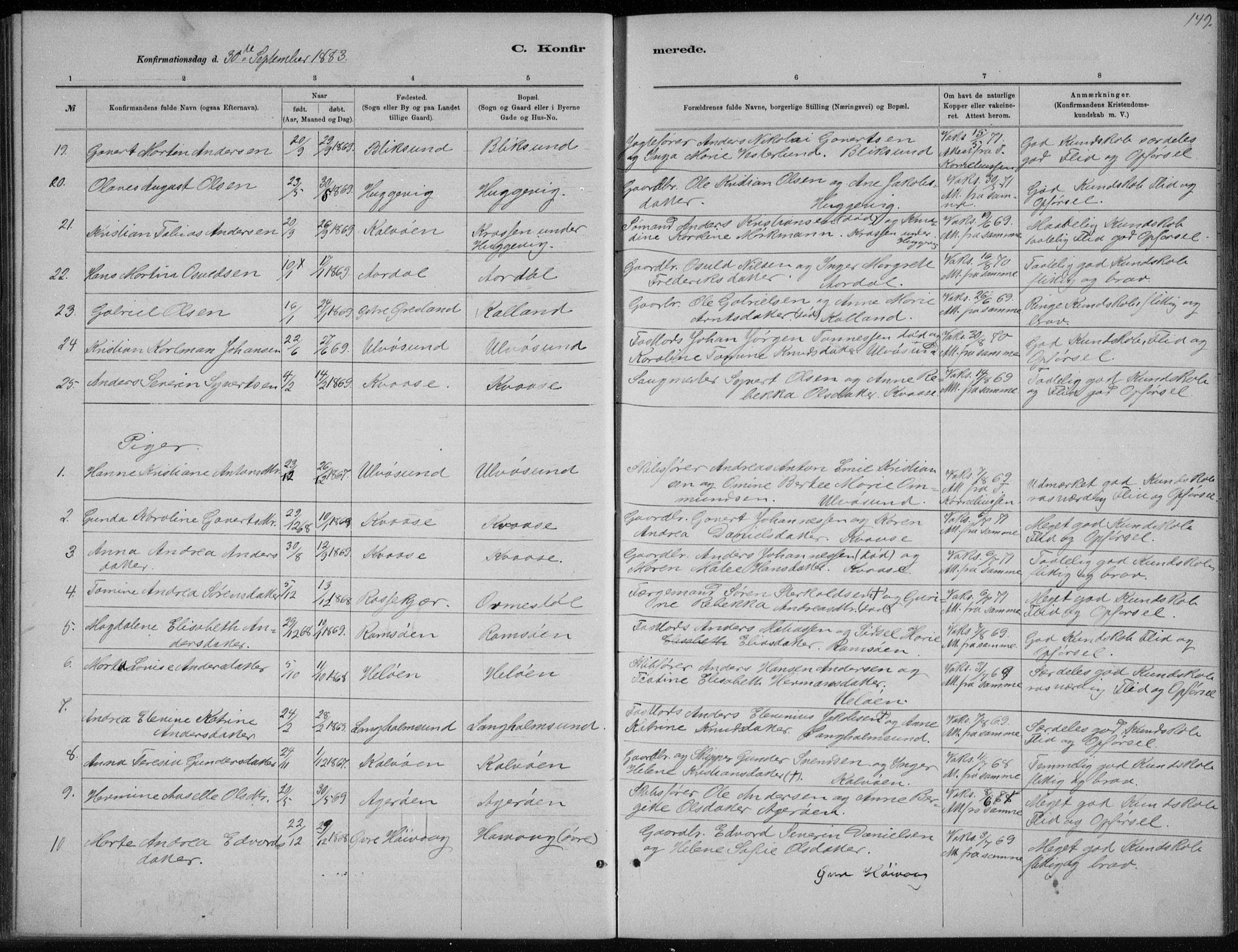 Høvåg sokneprestkontor, SAK/1111-0025/F/Fb/L0004: Parish register (copy) no. B 4, 1883-1898, p. 149