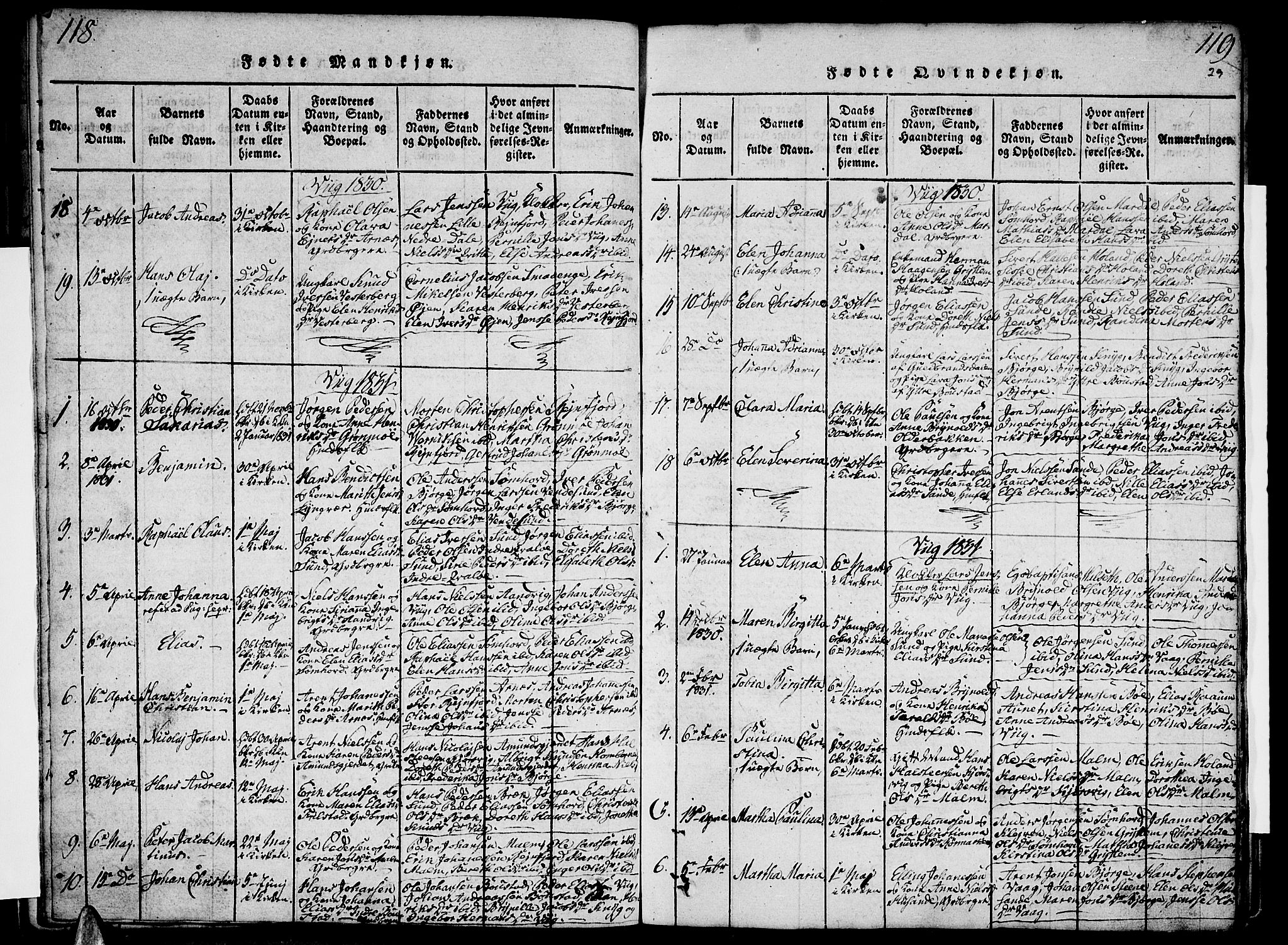 Ministerialprotokoller, klokkerbøker og fødselsregistre - Nordland, SAT/A-1459/812/L0175: Parish register (official) no. 812A04, 1820-1833, p. 118-119