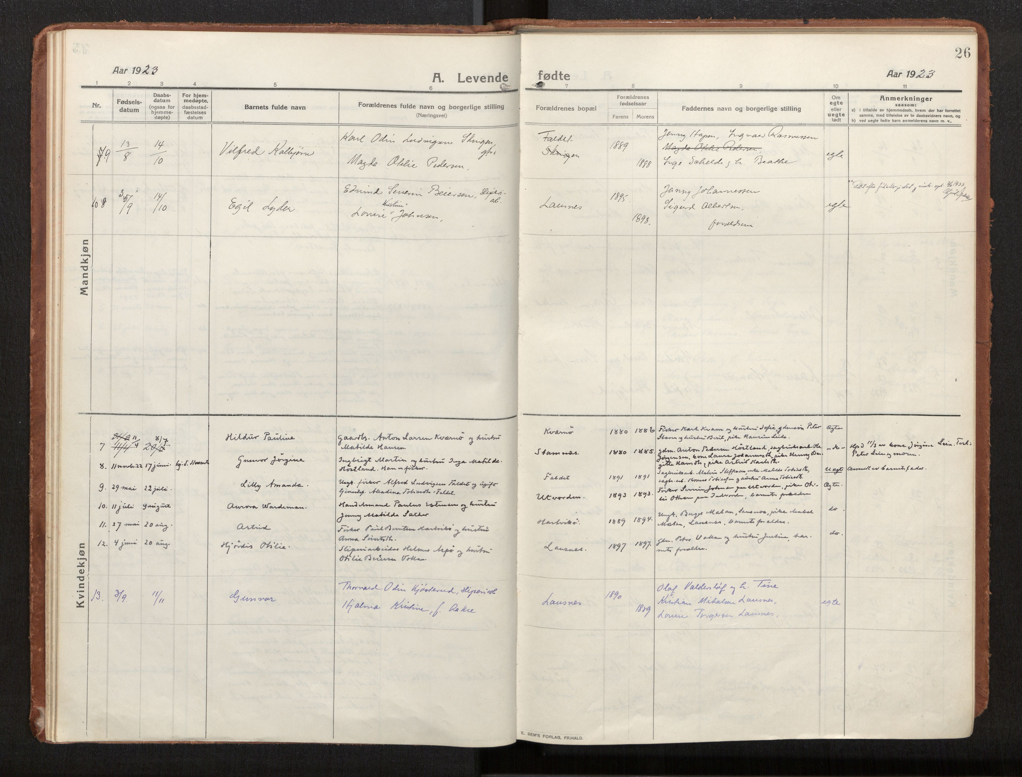 Ministerialprotokoller, klokkerbøker og fødselsregistre - Nord-Trøndelag, SAT/A-1458/772/L0604: Parish register (official) no. 772A02, 1913-1937, p. 26