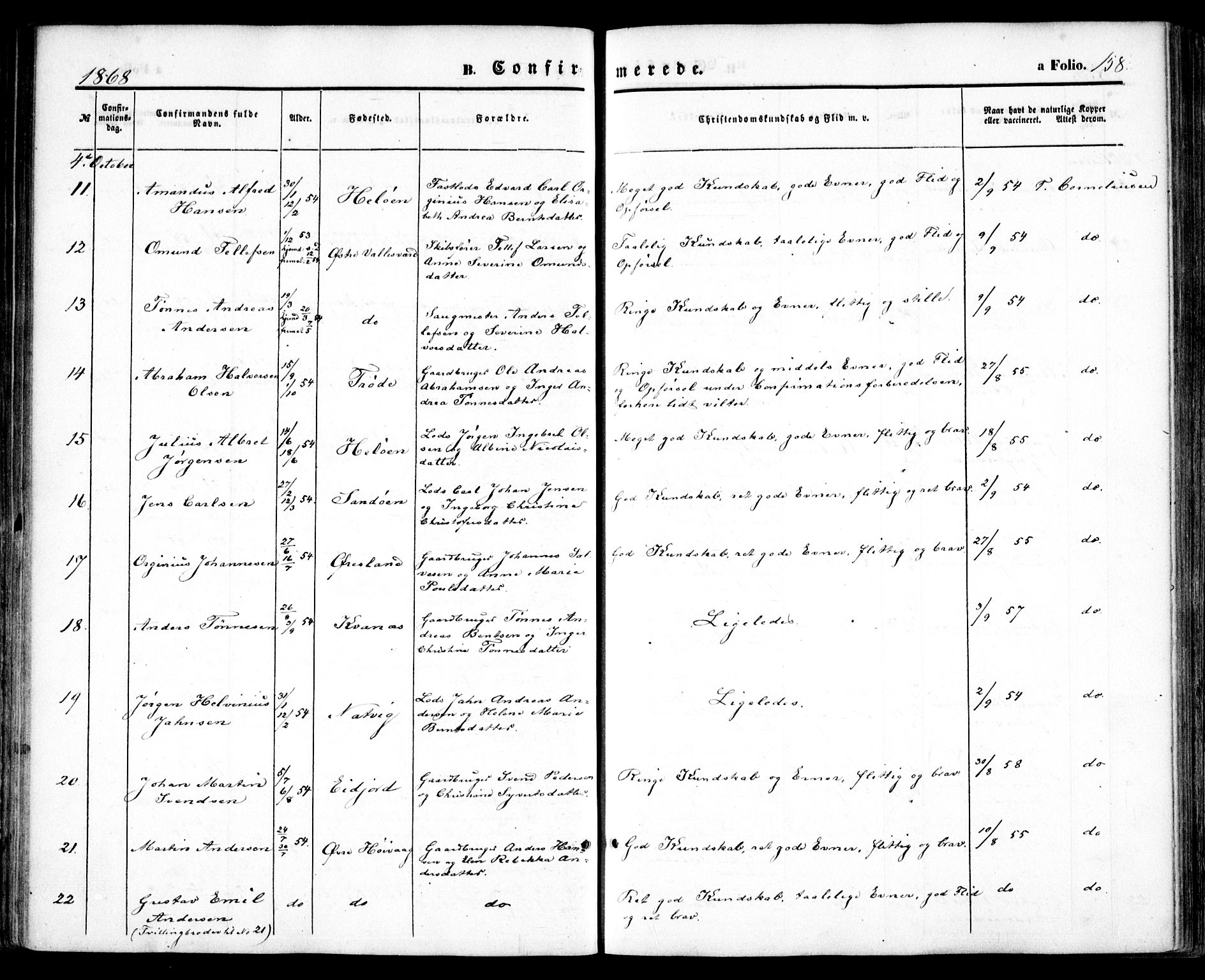 Høvåg sokneprestkontor, SAK/1111-0025/F/Fa/L0004: Parish register (official) no. A 4, 1859-1877, p. 158