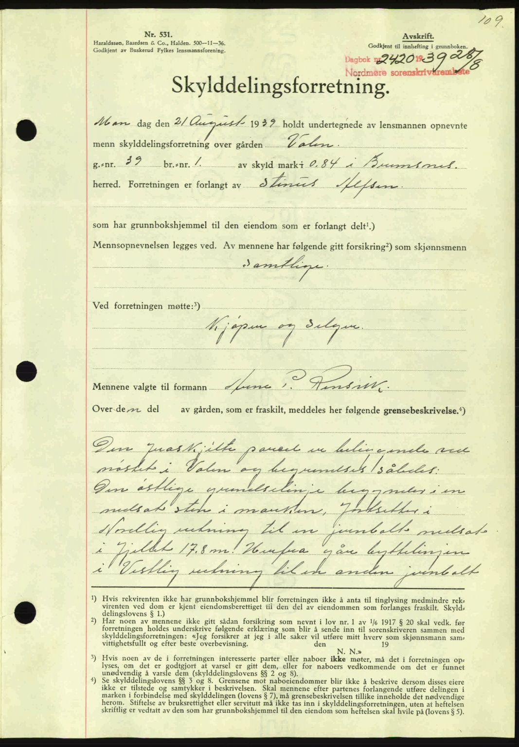 Nordmøre sorenskriveri, AV/SAT-A-4132/1/2/2Ca: Mortgage book no. A87, 1939-1940, Diary no: : 2420/1939