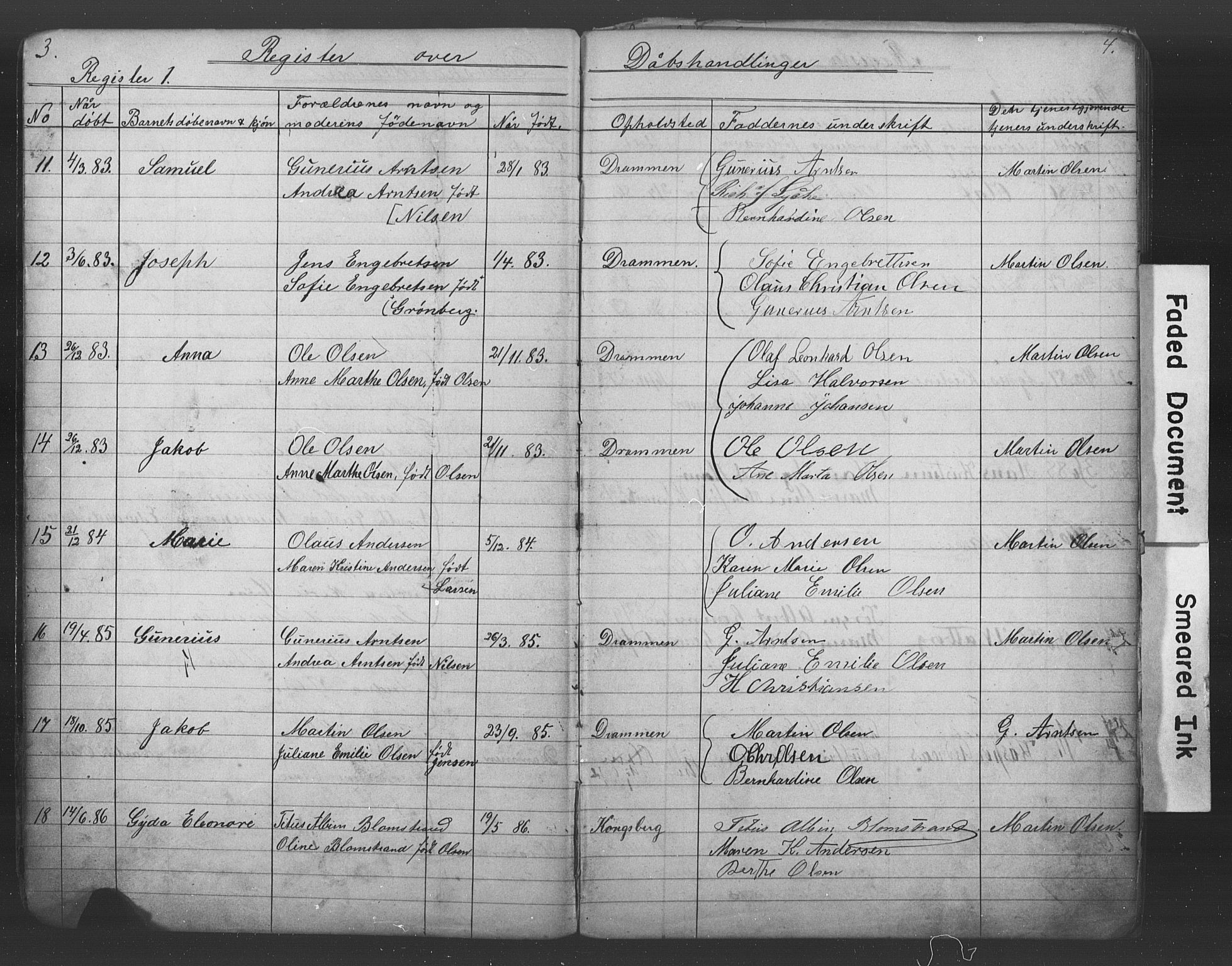Den katolsk-apostoliske menighet i Drammen, AV/SAKO-P-949/H/Ha/L0001: Dissenter register no. 1, 1877-1899, p. 3-4