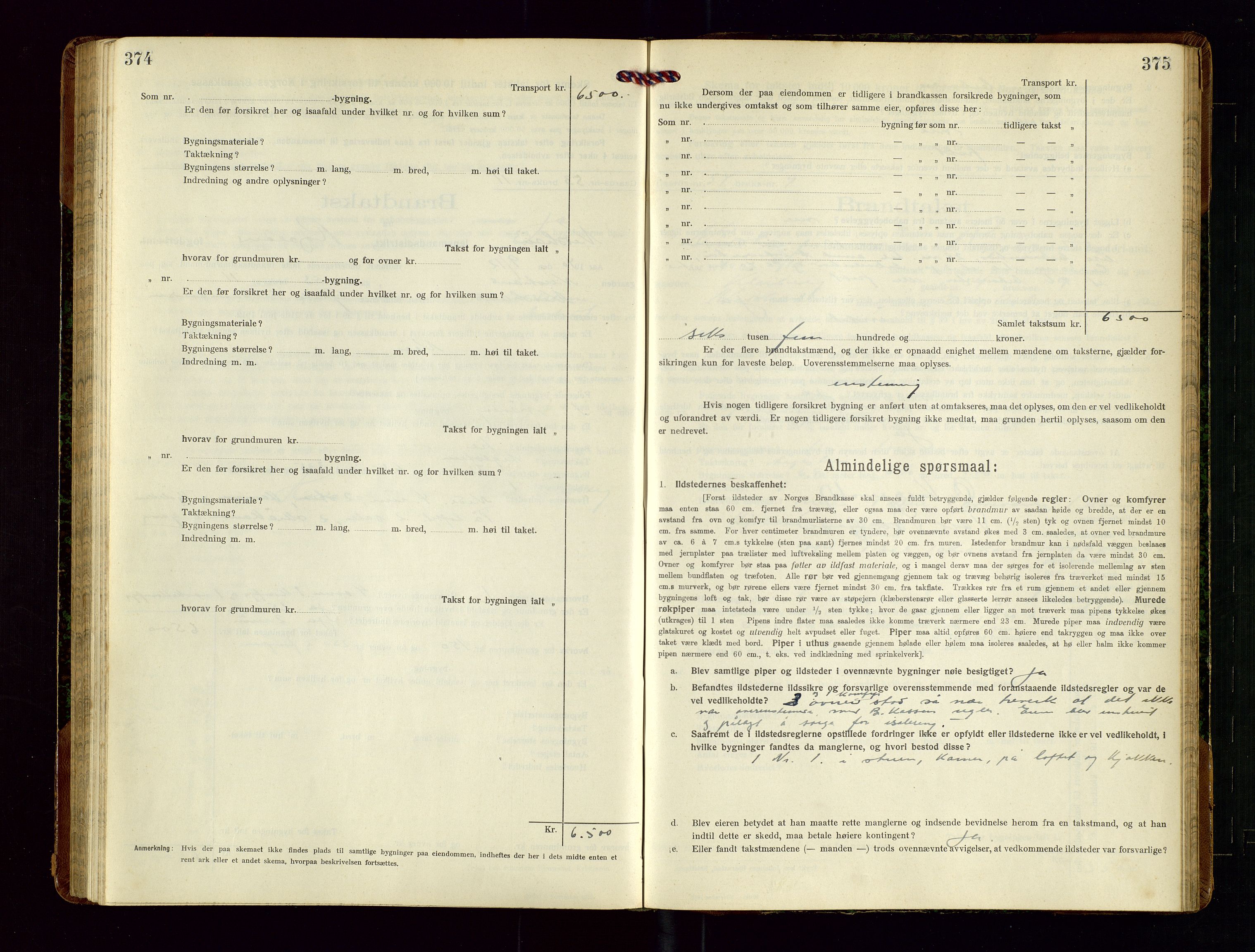 Nedstrand lensmannskontor, SAST/A-100236/Gob/L0002: "Brandtakstprotokol for Nerstrand lensmandsdistrikt Rogaland Fylke", 1916-1949, p. 374-375