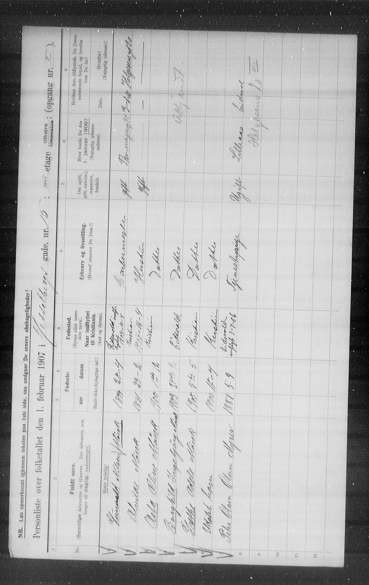 OBA, Municipal Census 1907 for Kristiania, 1907, p. 20620