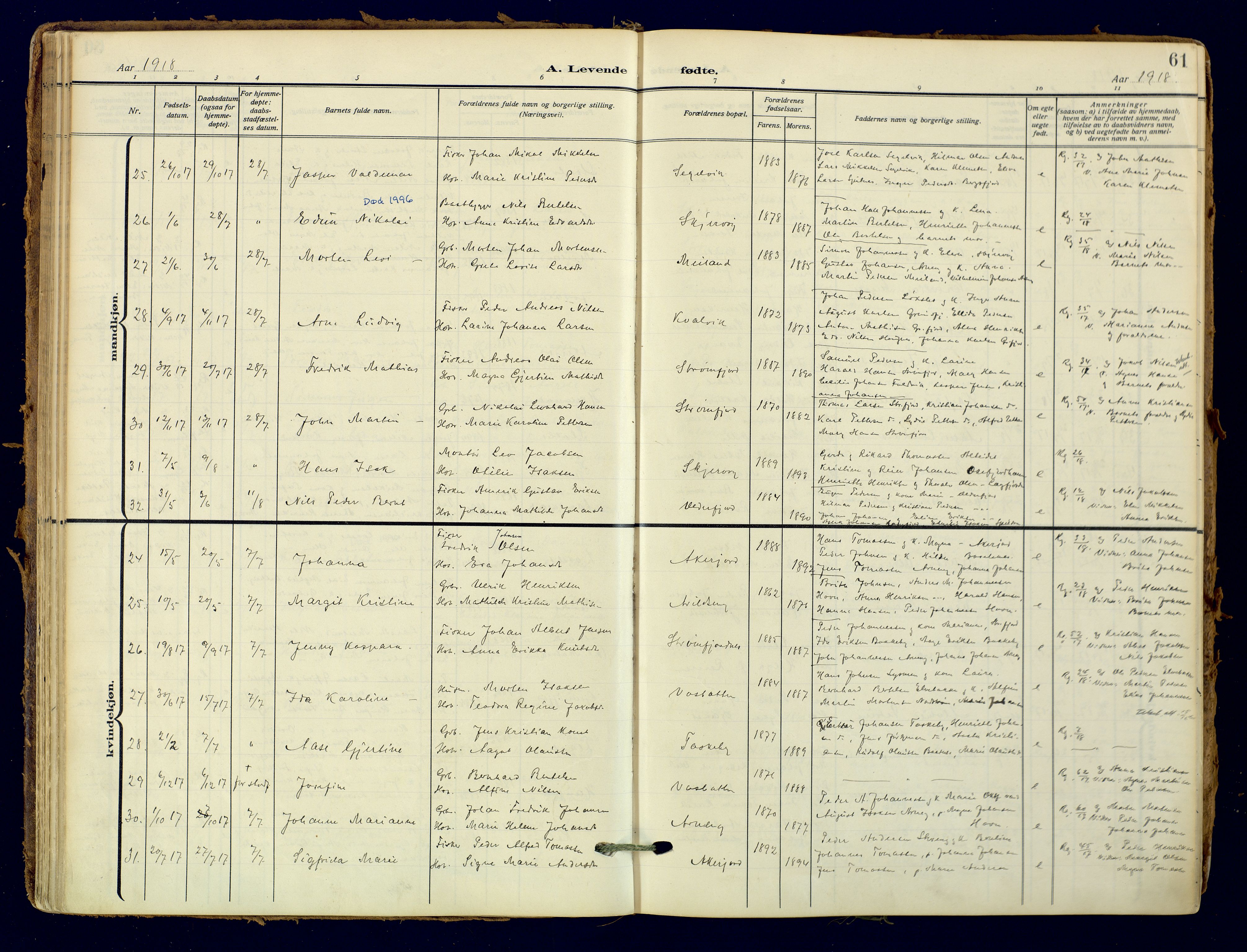 Skjervøy sokneprestkontor, AV/SATØ-S-1300/H/Ha/Haa: Parish register (official) no. 18, 1910-1926, p. 61