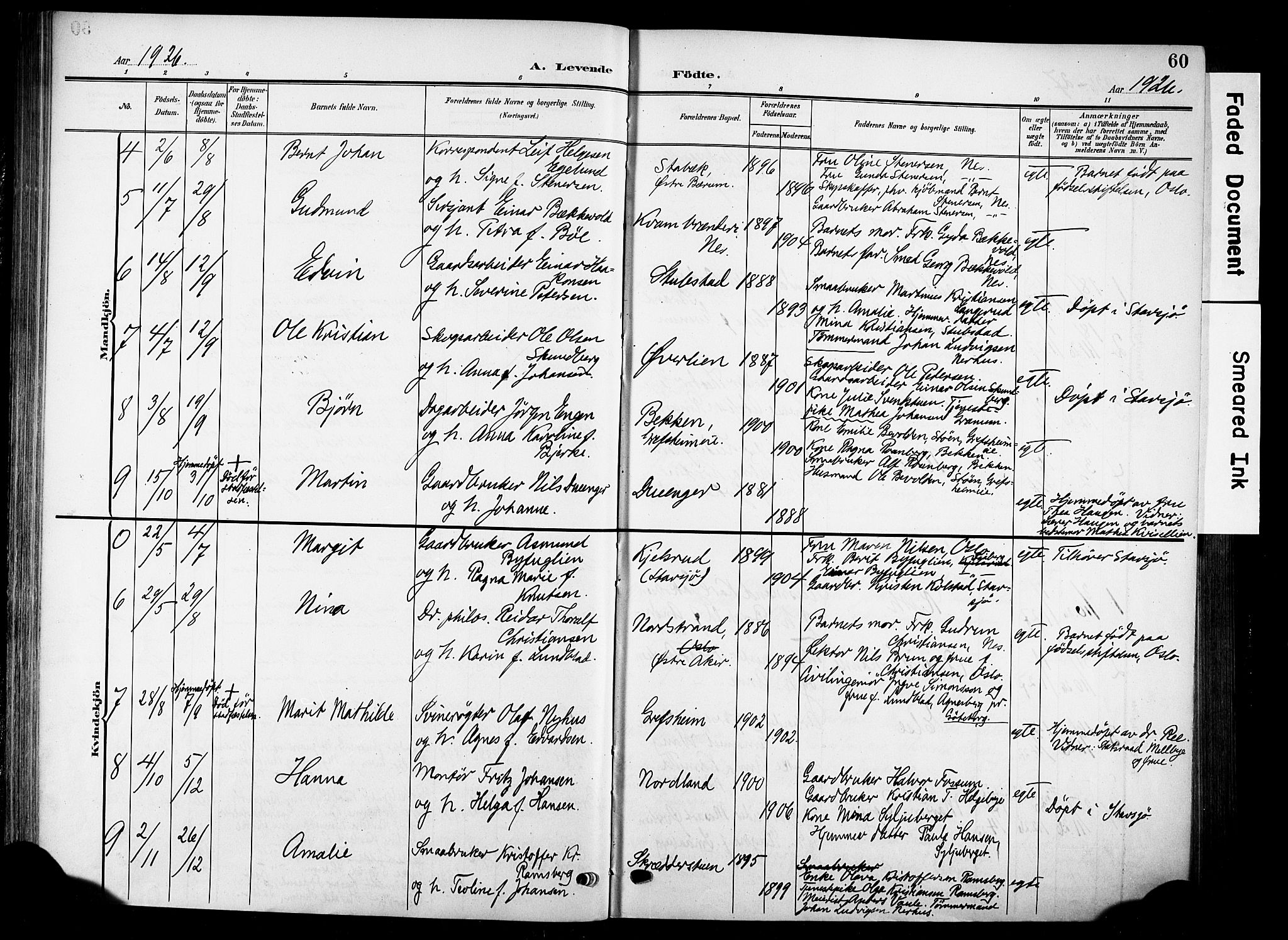 Nes prestekontor, Hedmark, AV/SAH-PREST-020/K/Ka/L0014: Parish register (official) no. 14, 1906-1929, p. 60