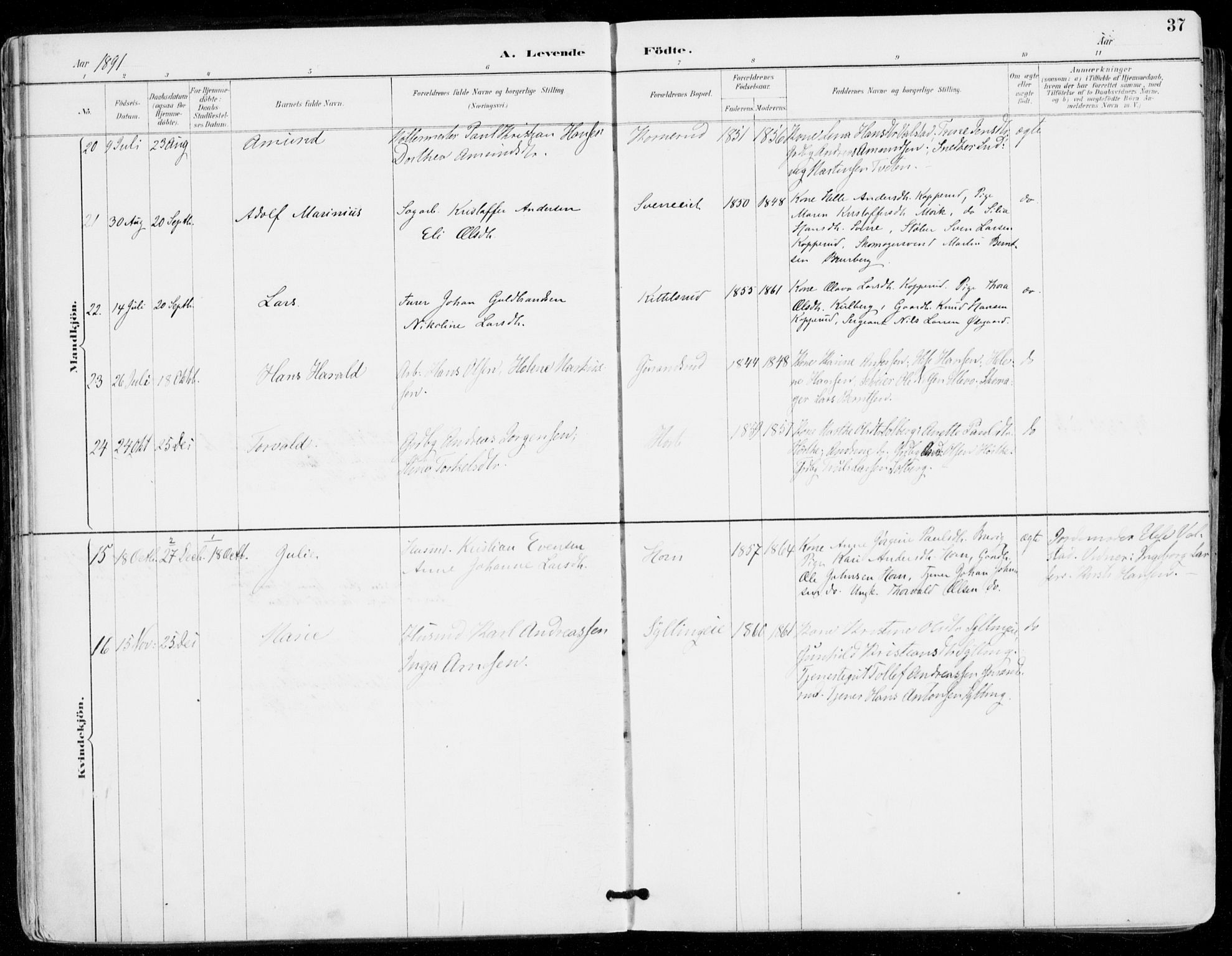 Sylling kirkebøker, AV/SAKO-A-247/F/Fa/L0001: Parish register (official) no. 1, 1883-1910, p. 37