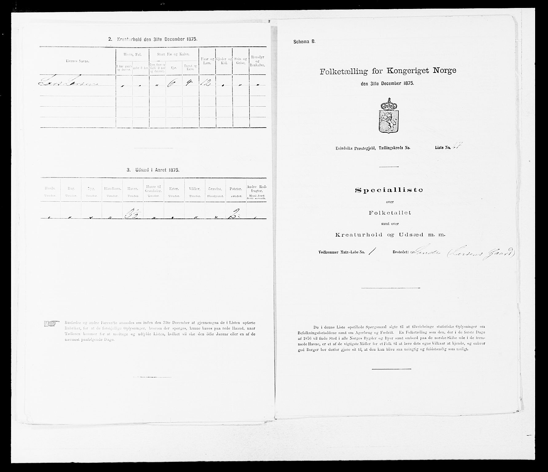 SAB, 1875 census for 1411P Eivindvik, 1875, p. 696