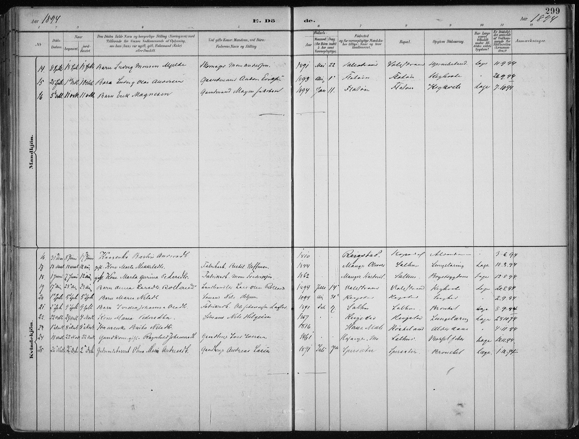 Hamre sokneprestembete, AV/SAB-A-75501/H/Ha/Haa/Haab/L0001: Parish register (official) no. B  1, 1882-1905, p. 299