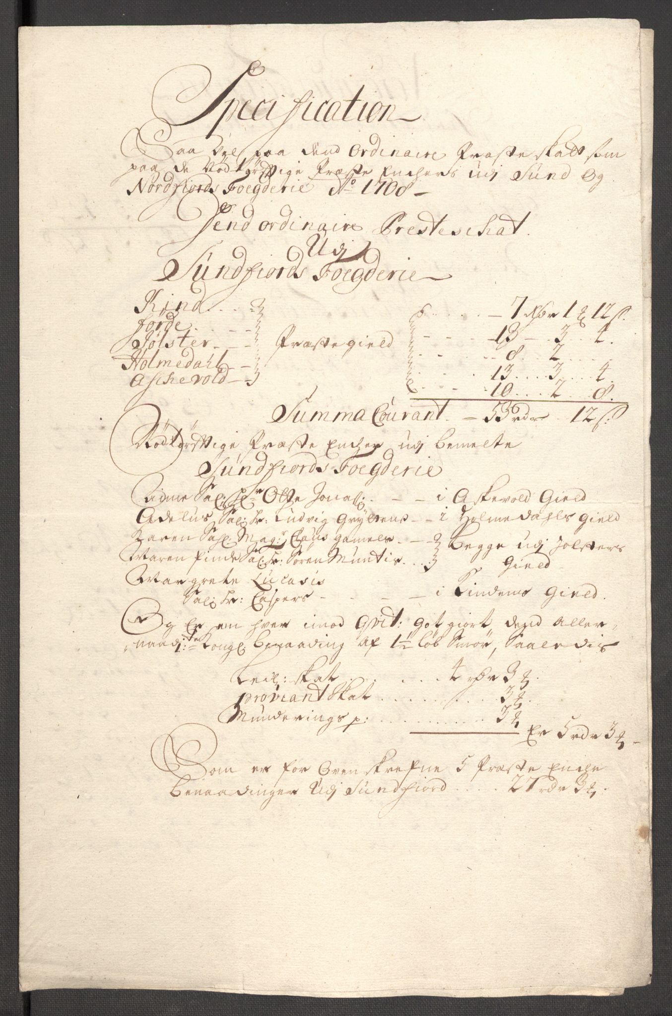 Rentekammeret inntil 1814, Reviderte regnskaper, Fogderegnskap, RA/EA-4092/R53/L3431: Fogderegnskap Sunn- og Nordfjord, 1708, p. 109