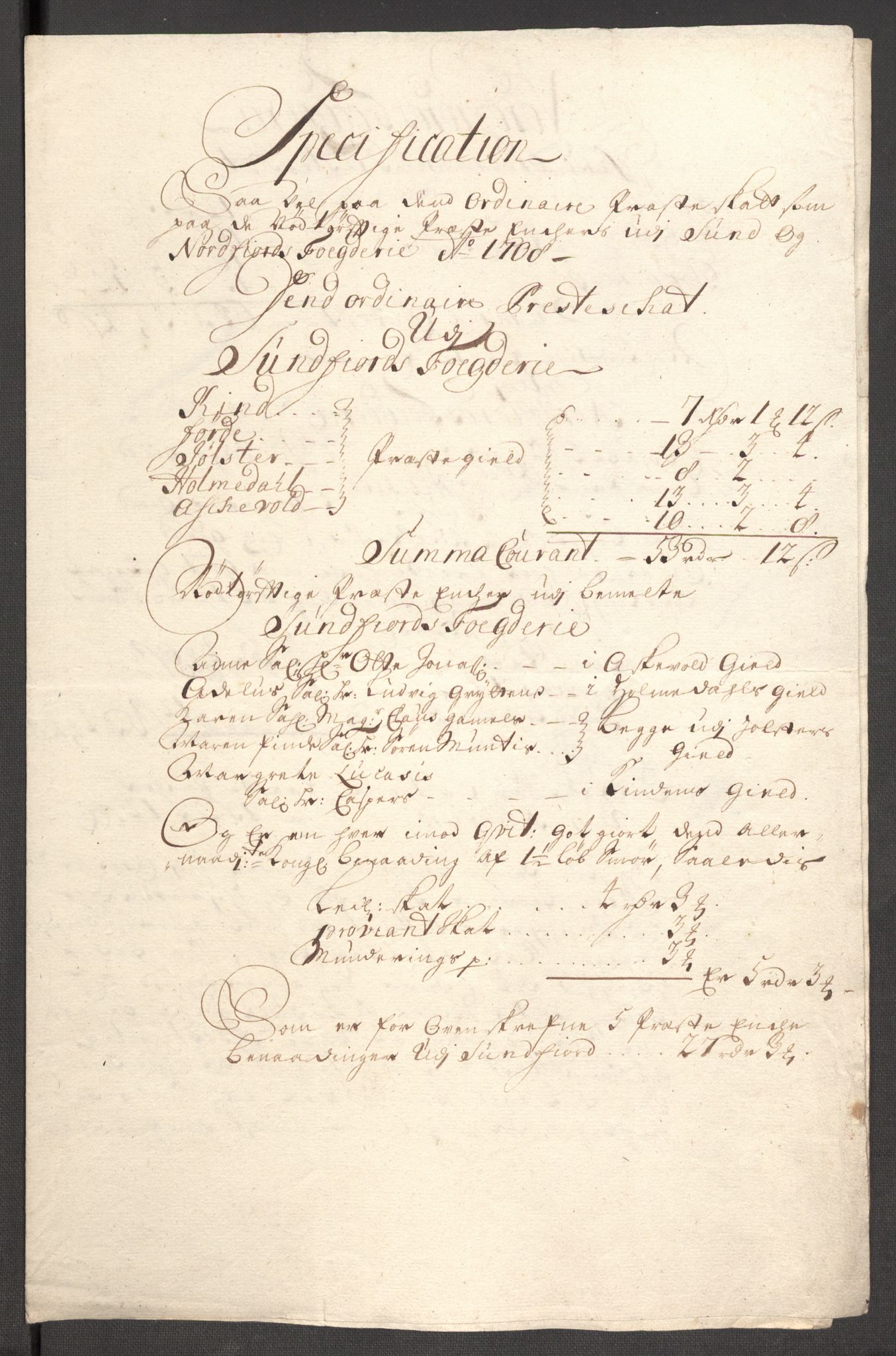 Rentekammeret inntil 1814, Reviderte regnskaper, Fogderegnskap, AV/RA-EA-4092/R53/L3431: Fogderegnskap Sunn- og Nordfjord, 1708, p. 109