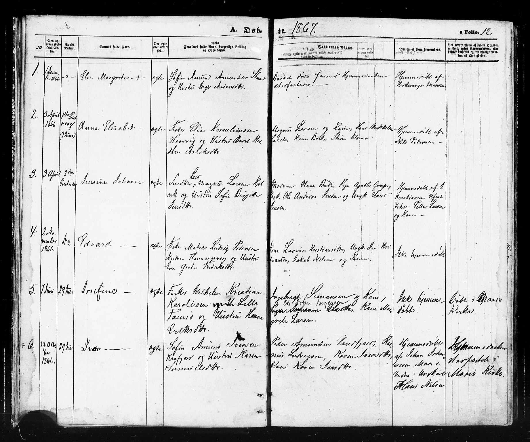 Måsøy sokneprestkontor, SATØ/S-1348/H/Ha/L0006kirke: Parish register (official) no. 6, 1861-1886, p. 12
