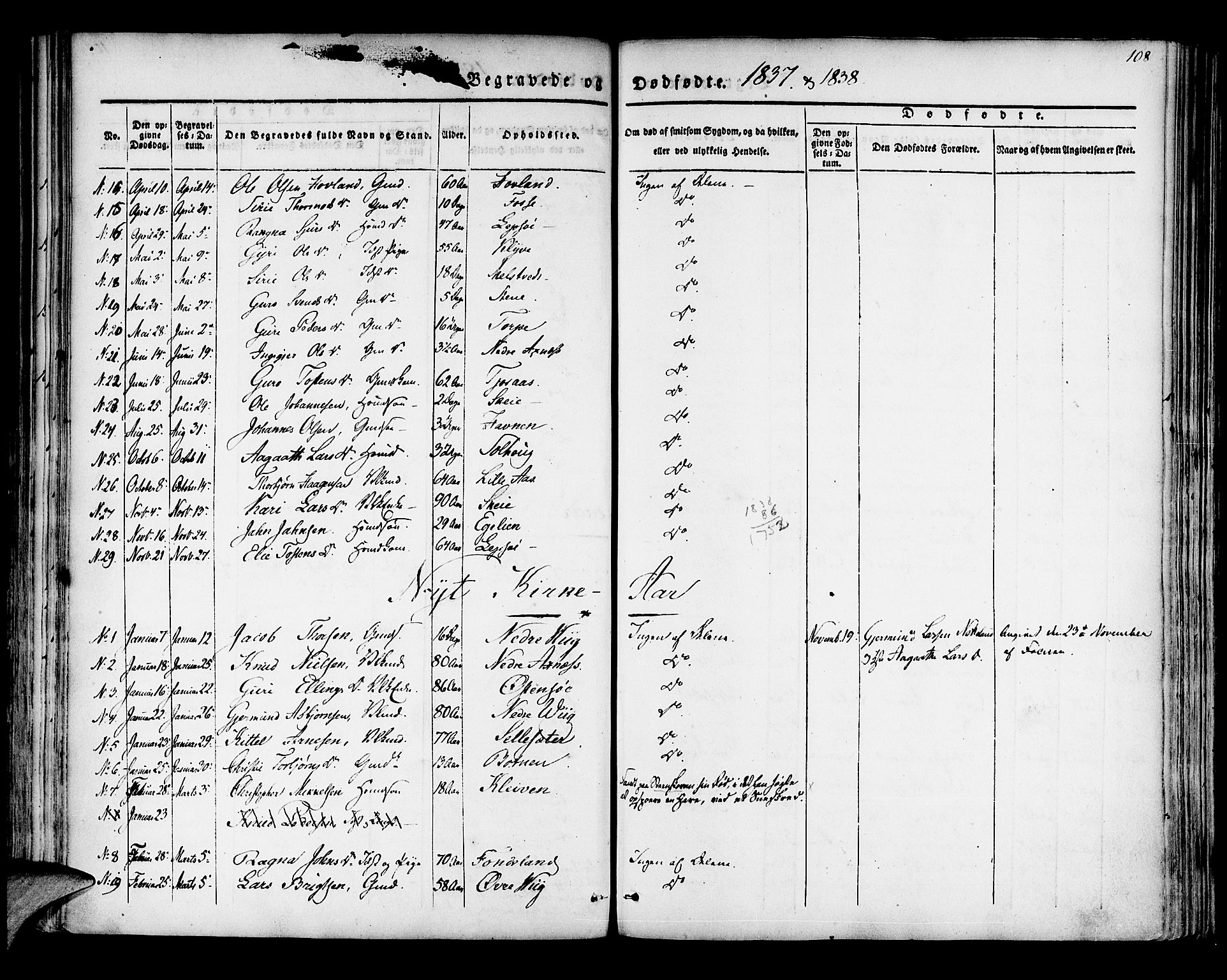 Kvam sokneprestembete, SAB/A-76201/H/Haa: Parish register (official) no. A 7, 1832-1843, p. 108
