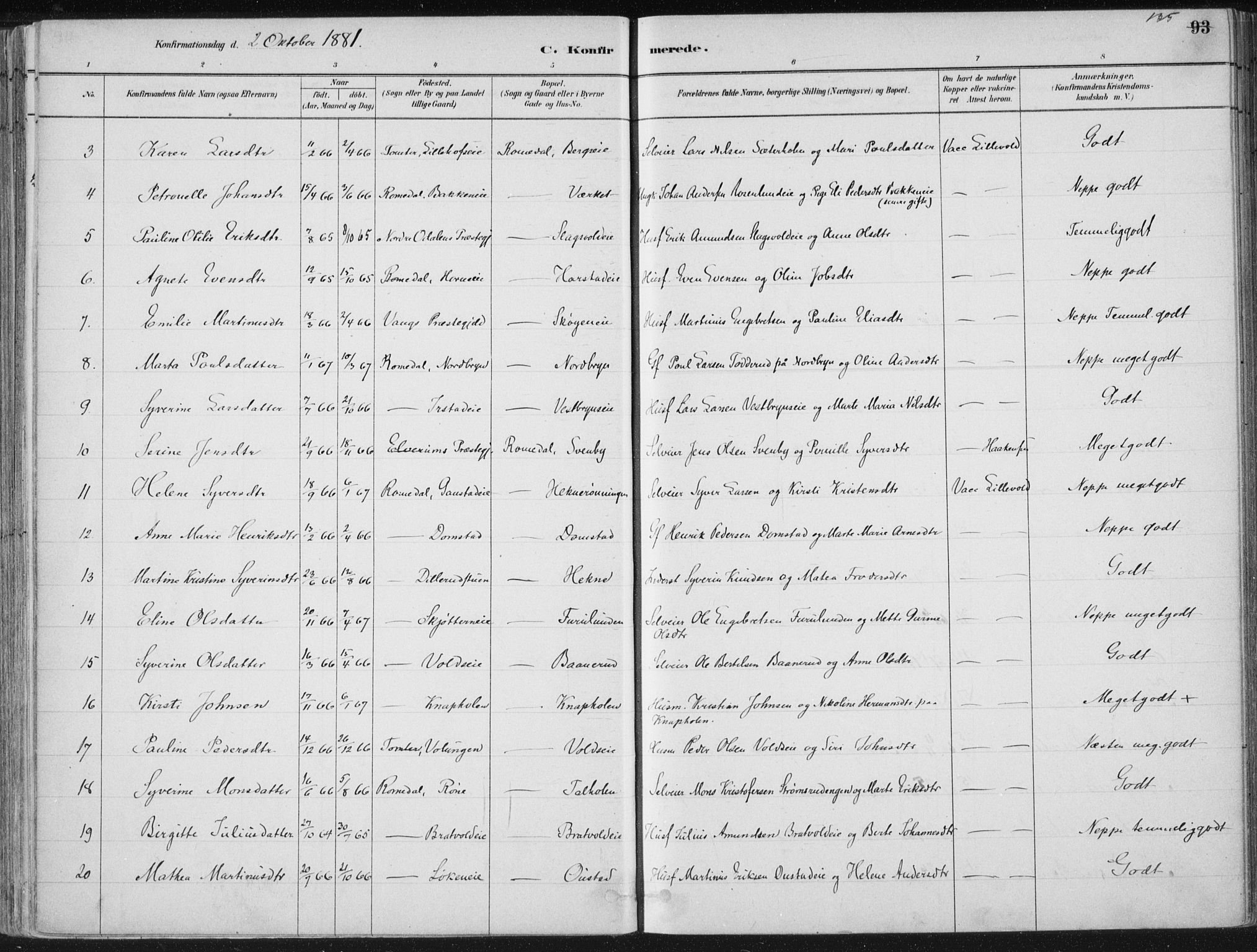 Romedal prestekontor, AV/SAH-PREST-004/K/L0010: Parish register (official) no. 10, 1880-1895, p. 135