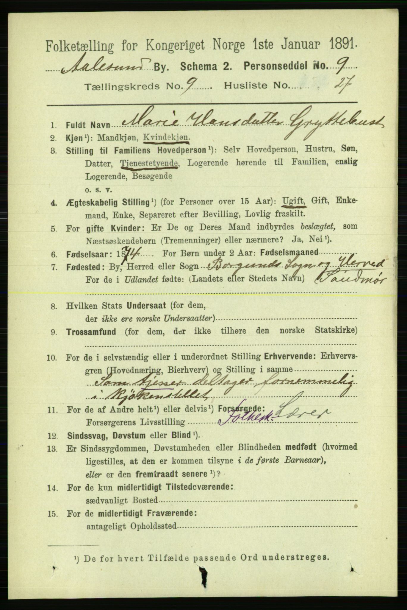 RA, 1891 census for 1501 Ålesund, 1891, p. 6616