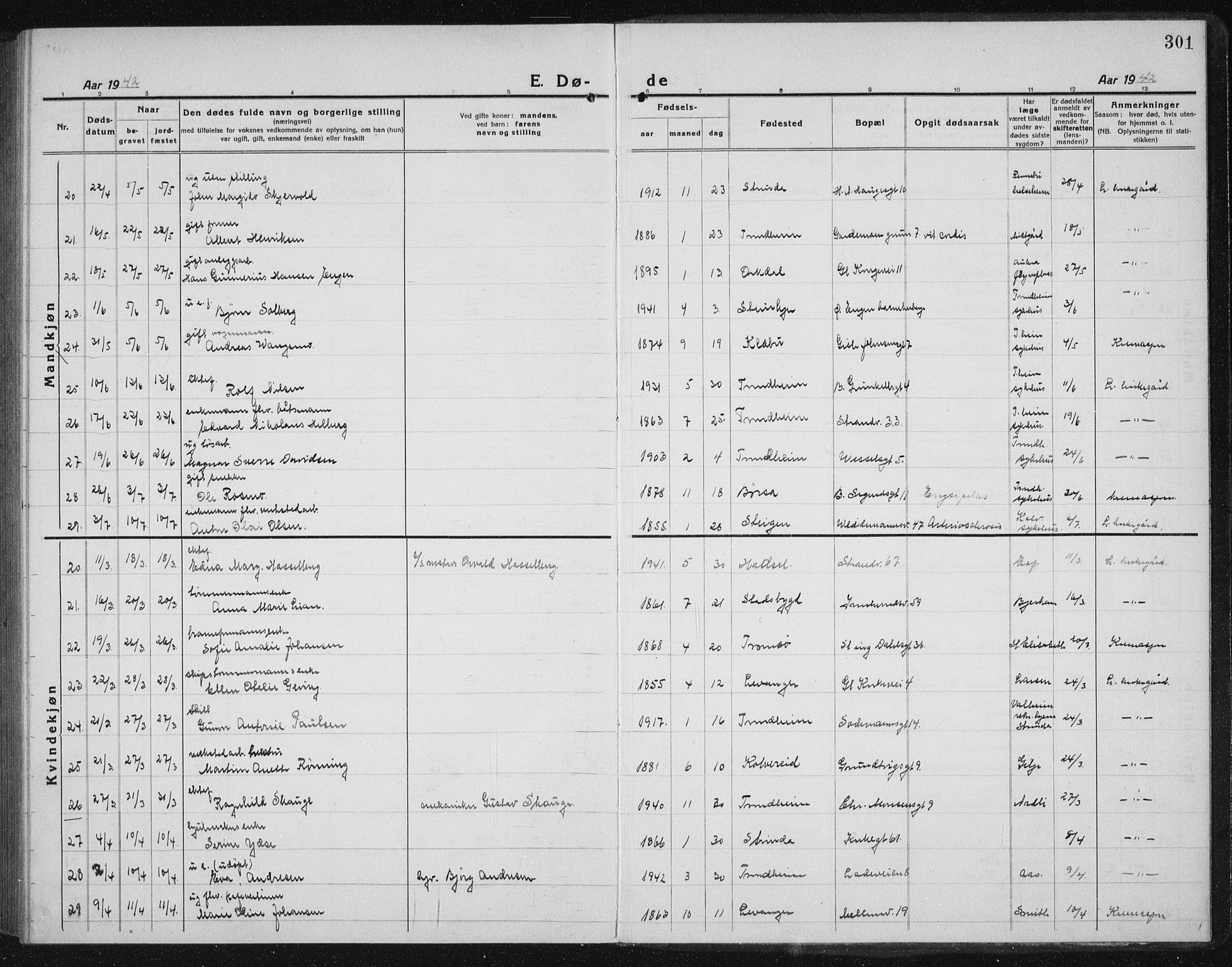 Ministerialprotokoller, klokkerbøker og fødselsregistre - Sør-Trøndelag, AV/SAT-A-1456/605/L0260: Parish register (copy) no. 605C07, 1922-1942, p. 301