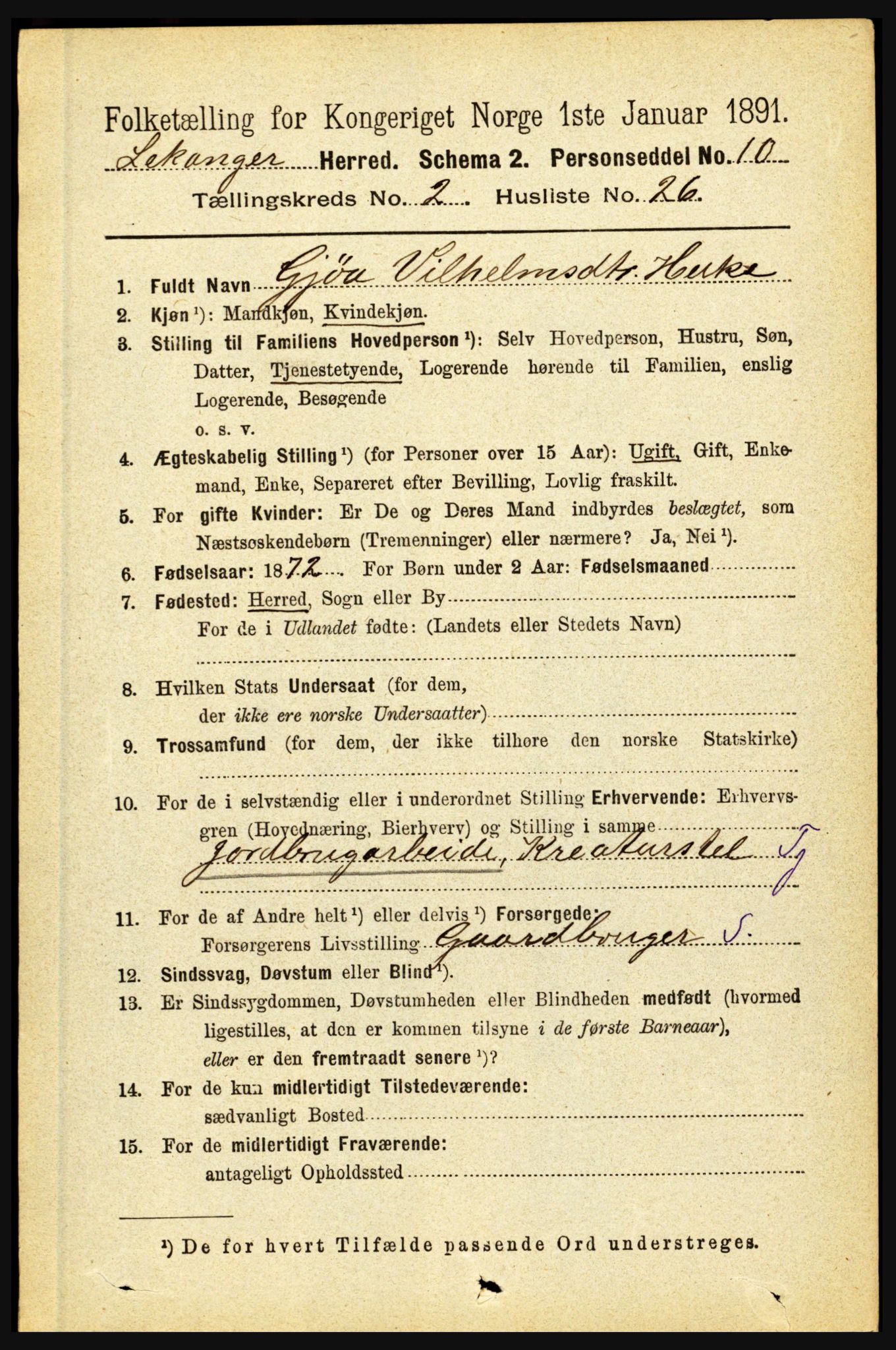 RA, 1891 census for 1419 Leikanger, 1891, p. 312