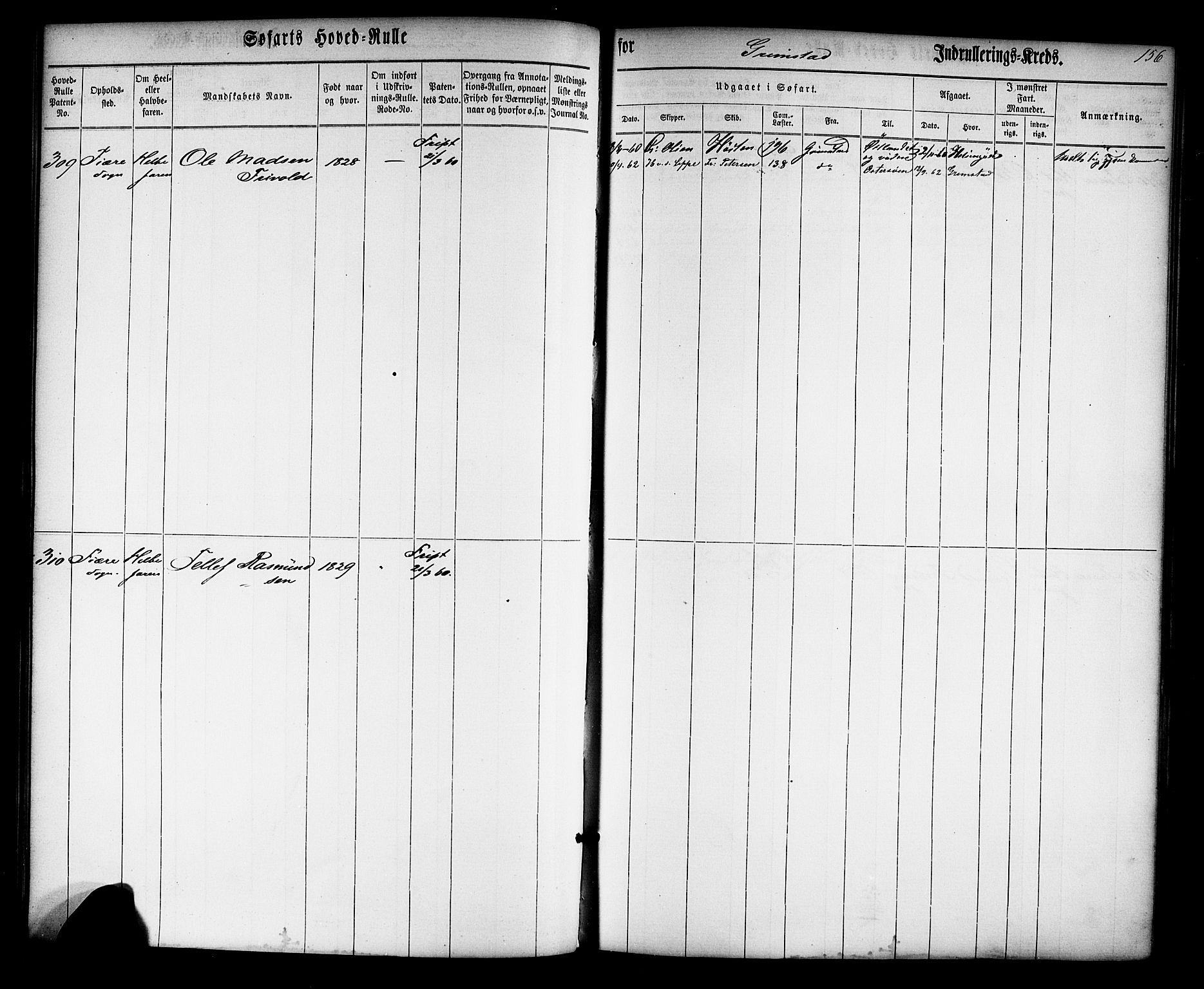 Grimstad mønstringskrets, AV/SAK-2031-0013/F/Fb/L0008: Hovedrulle nr 1-766, V-21, 1860-1869, p. 160