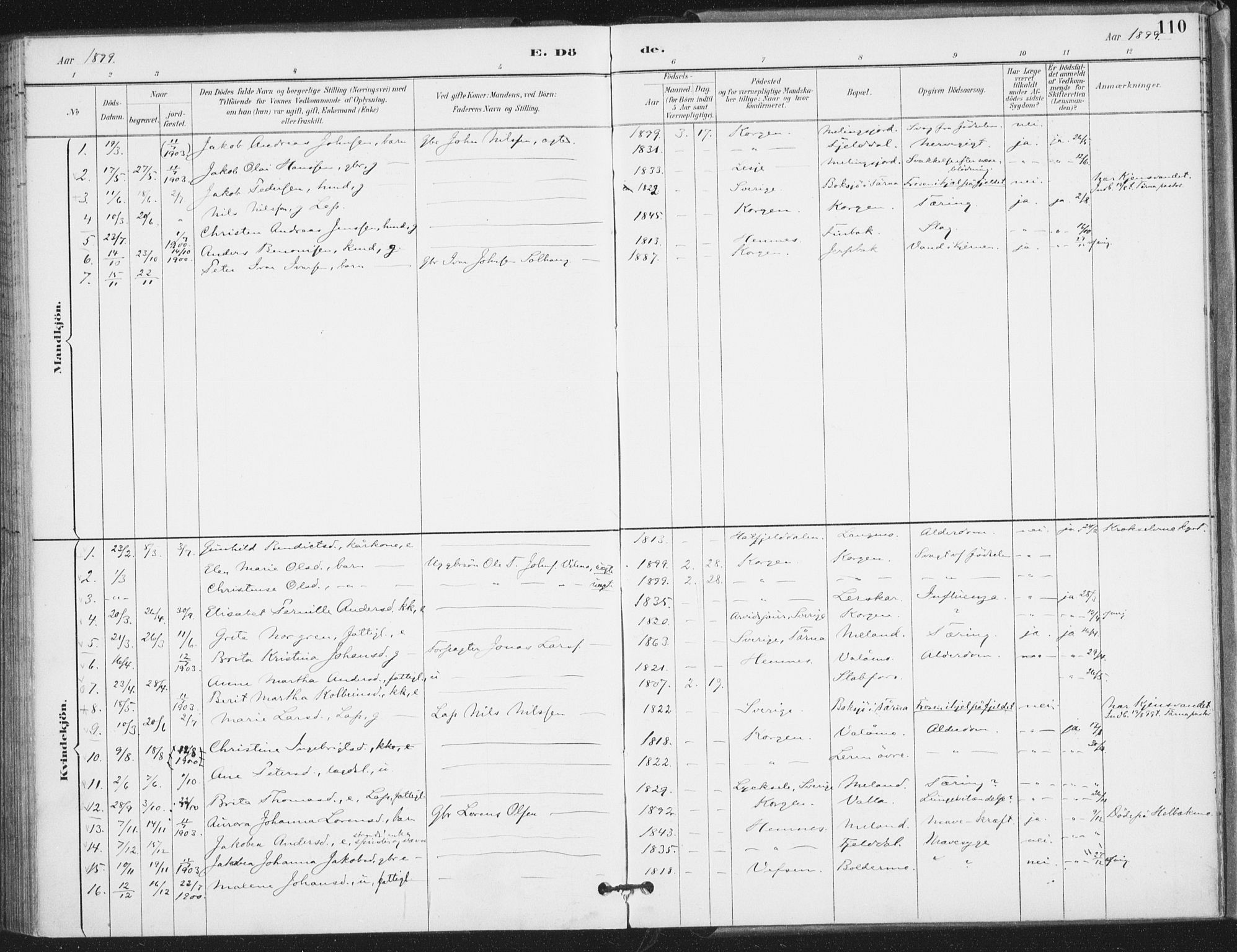 Ministerialprotokoller, klokkerbøker og fødselsregistre - Nordland, AV/SAT-A-1459/826/L0380: Parish register (official) no. 826A03, 1891-1911, p. 110